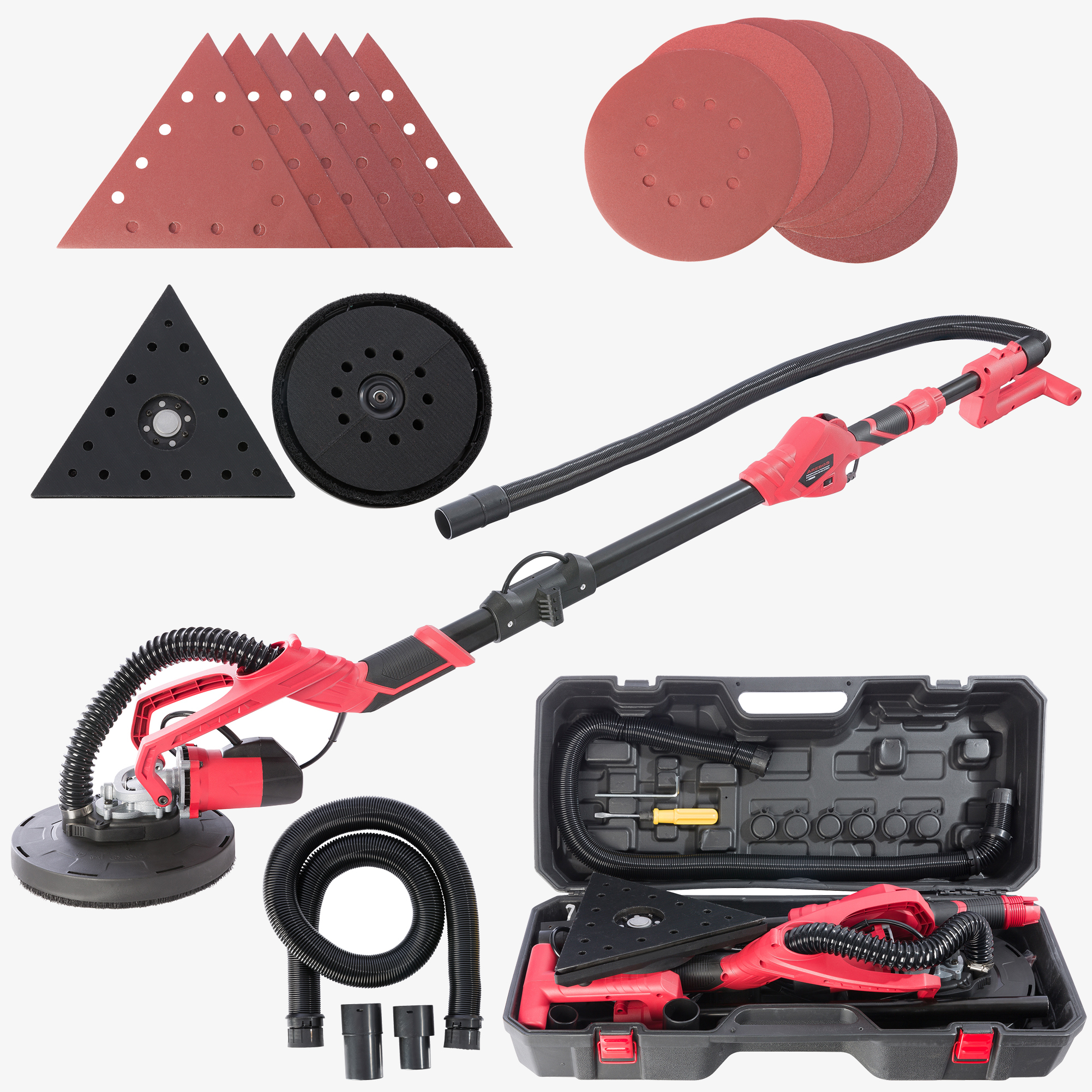 Arebos Levigatrice a collo lungo 710W - Testa di levigatura a doppio tampone Ø225mm, accessori e valigetta inclusi
