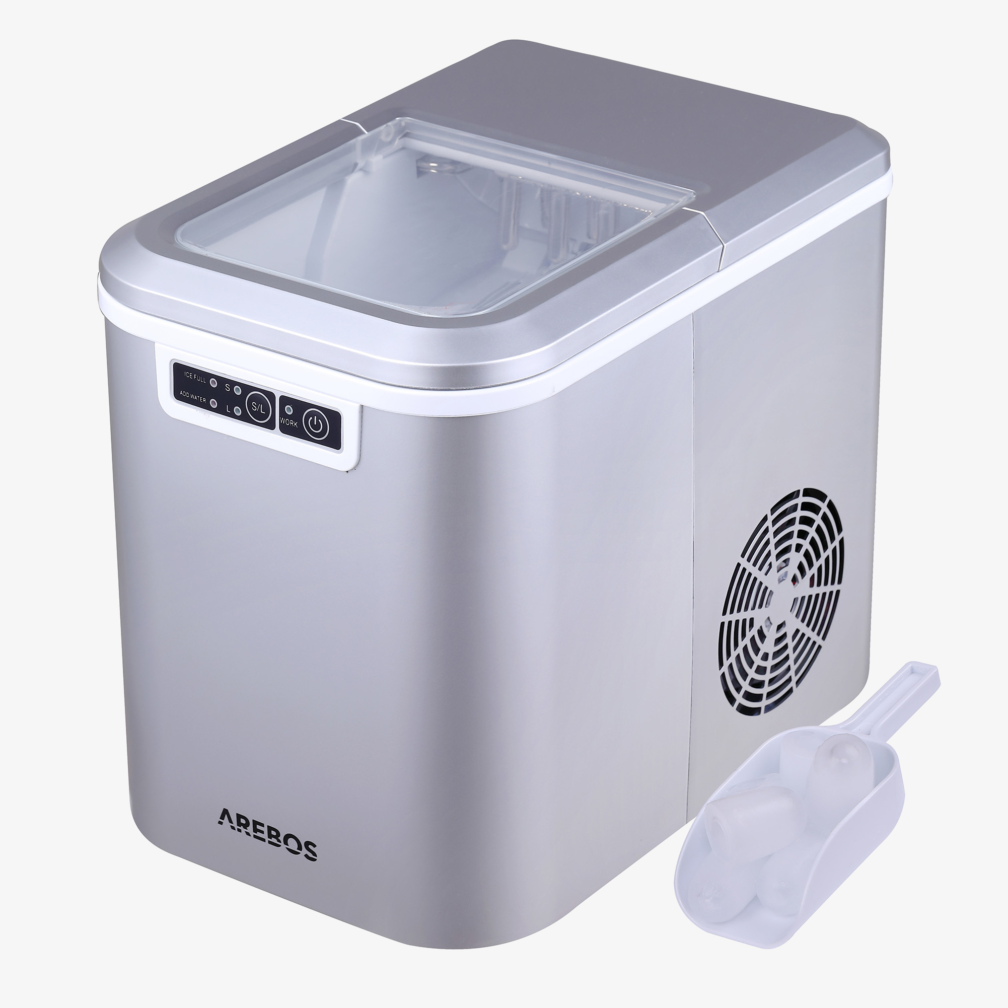 Arebos Fabbricatore di cubetti di ghiaccio 2,2L- 2 formati di cubetti, display LED, timer, 12 kg in 24 ore.