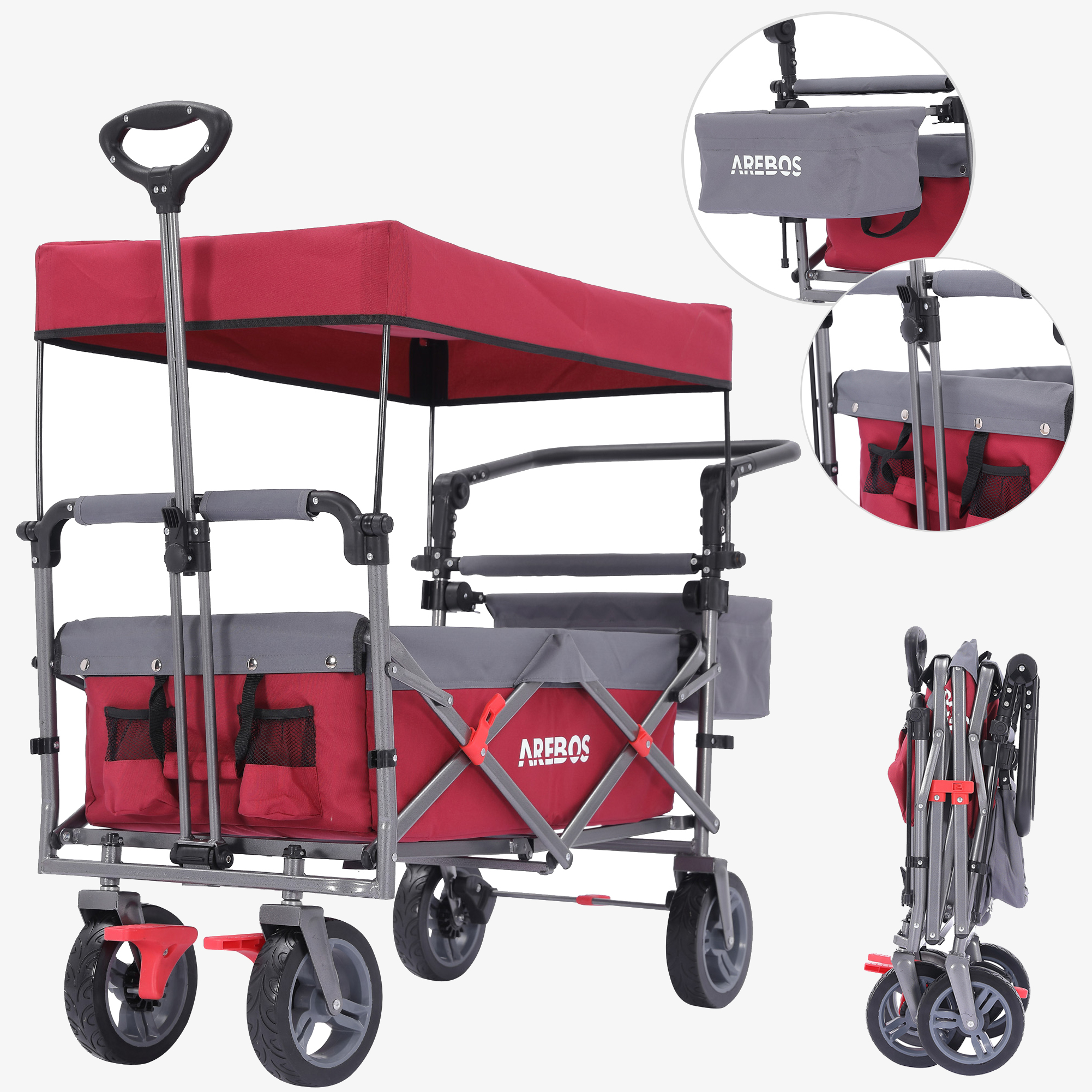 Arebos Carrello a mano PREMIUM - pieghevole con tetto, borsa XXL, fino a 100 kg, ruote grandi