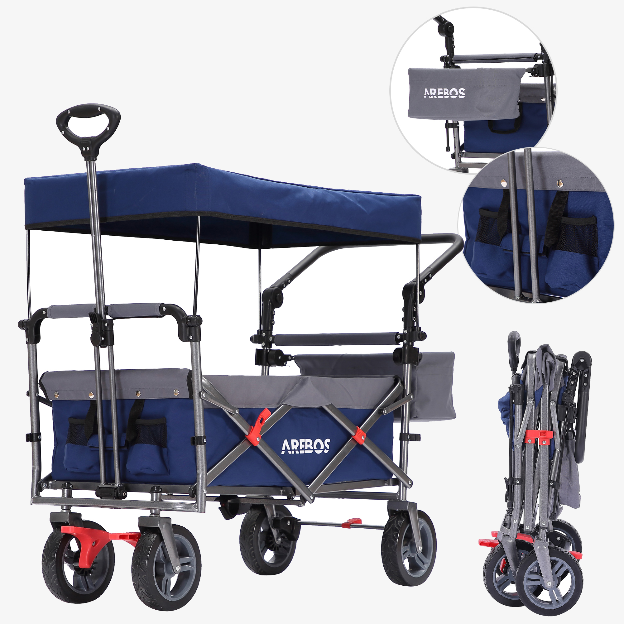 Arebos Carrello a mano PREMIUM - pieghevole con tetto, borsa XXL, fino a 100 kg, ruote grandi