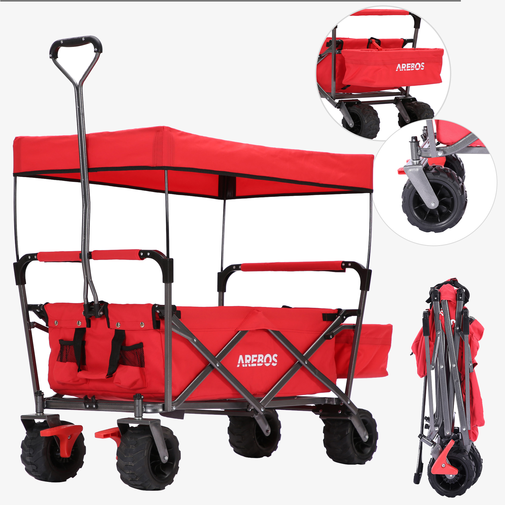 Arebos Carrello a mano STANDARD - pieghevole con tetto, borsa XXL, fino a 100 kg, ruote grandi