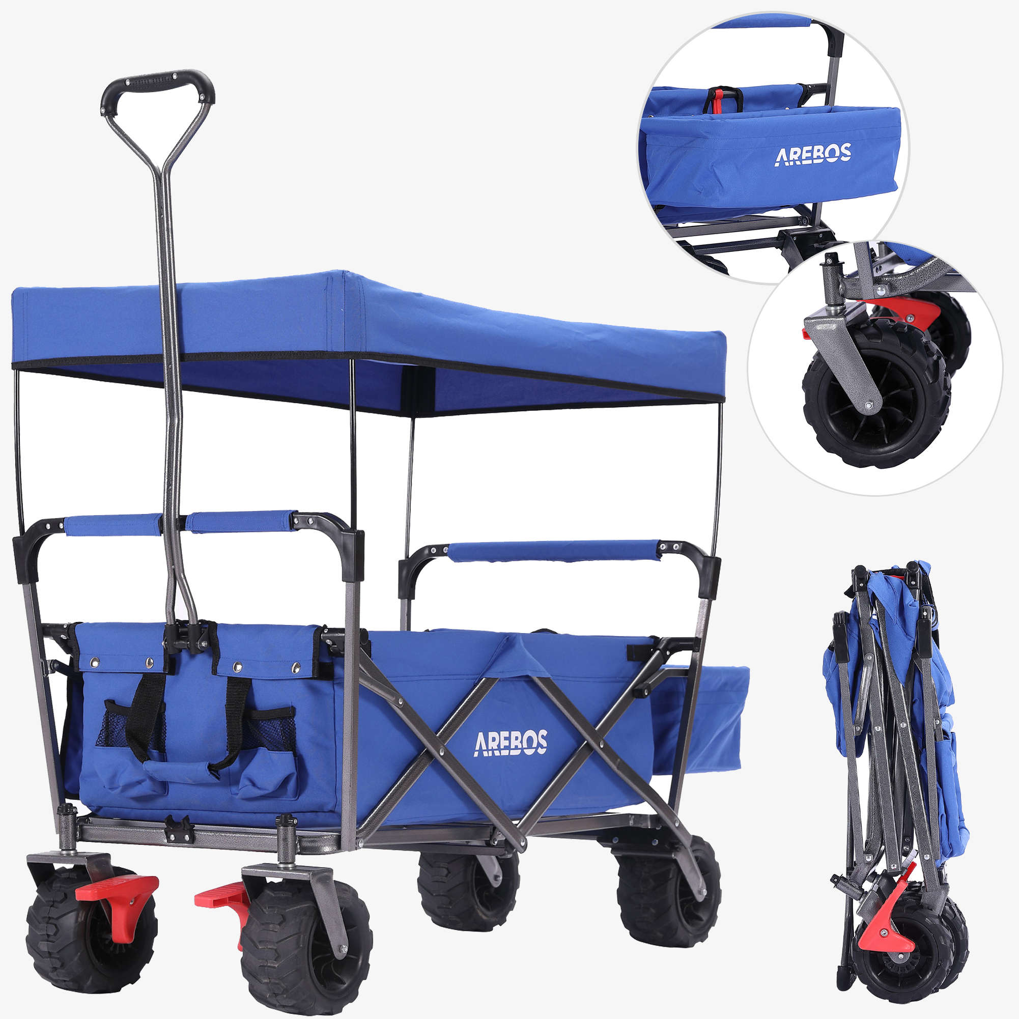 Arebos Carrello a mano STANDARD - pieghevole con tetto, borsa XXL, fino a 100 kg, ruote grandi