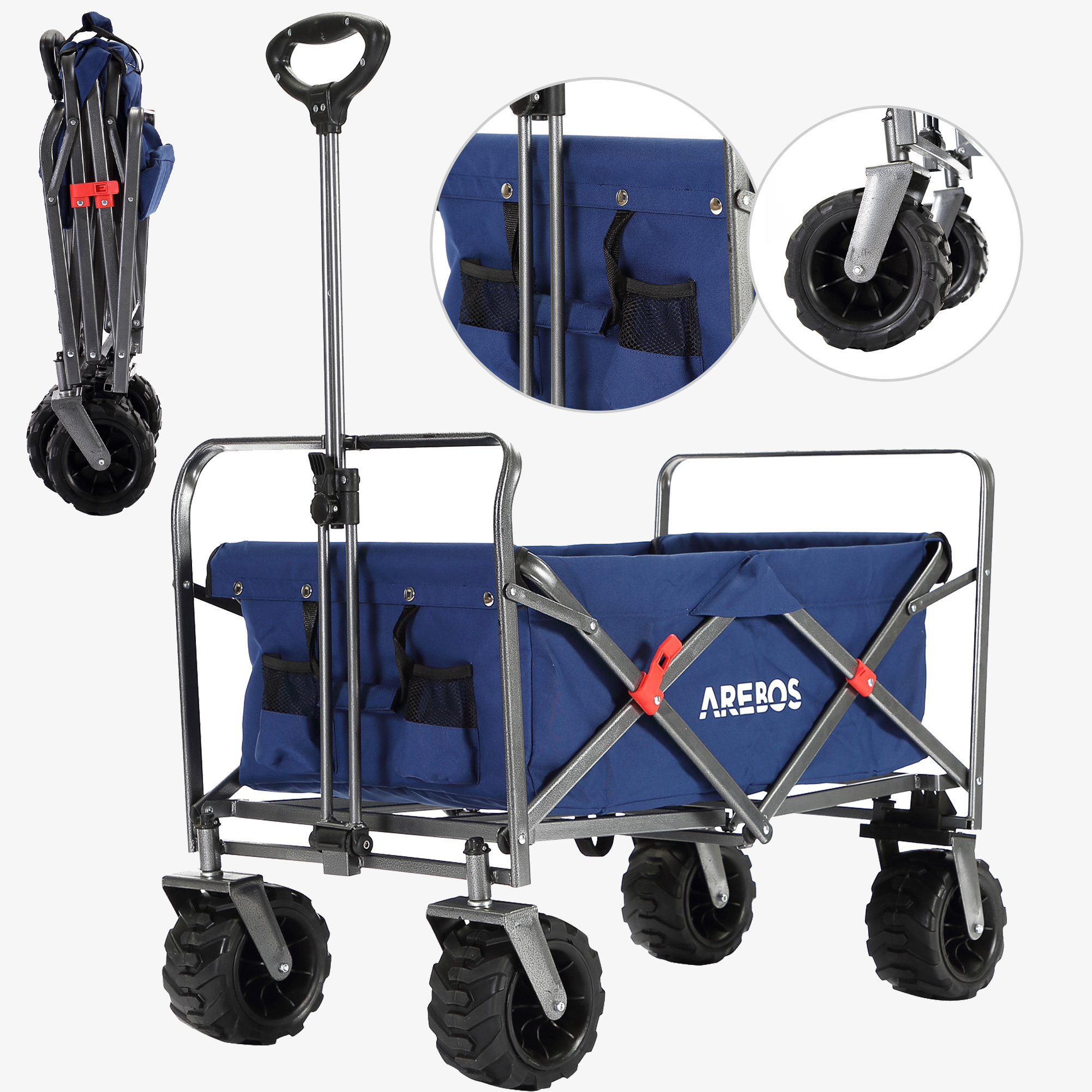 Arebos Carrello manuale - pieghevole, fino a 100 kg, ruote extra large