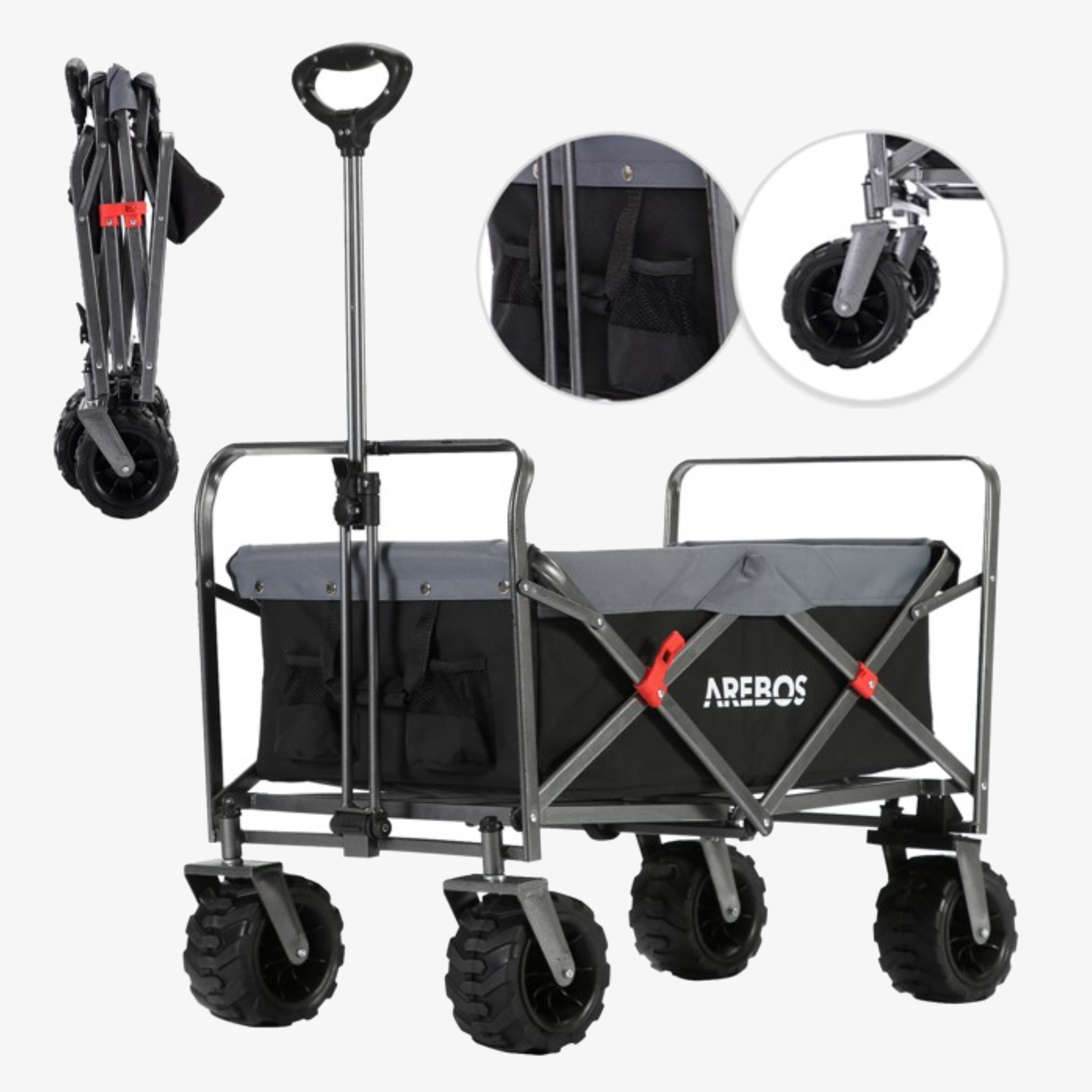 Arebos Carrello manuale - pieghevole, fino a 100 kg, ruote extra large