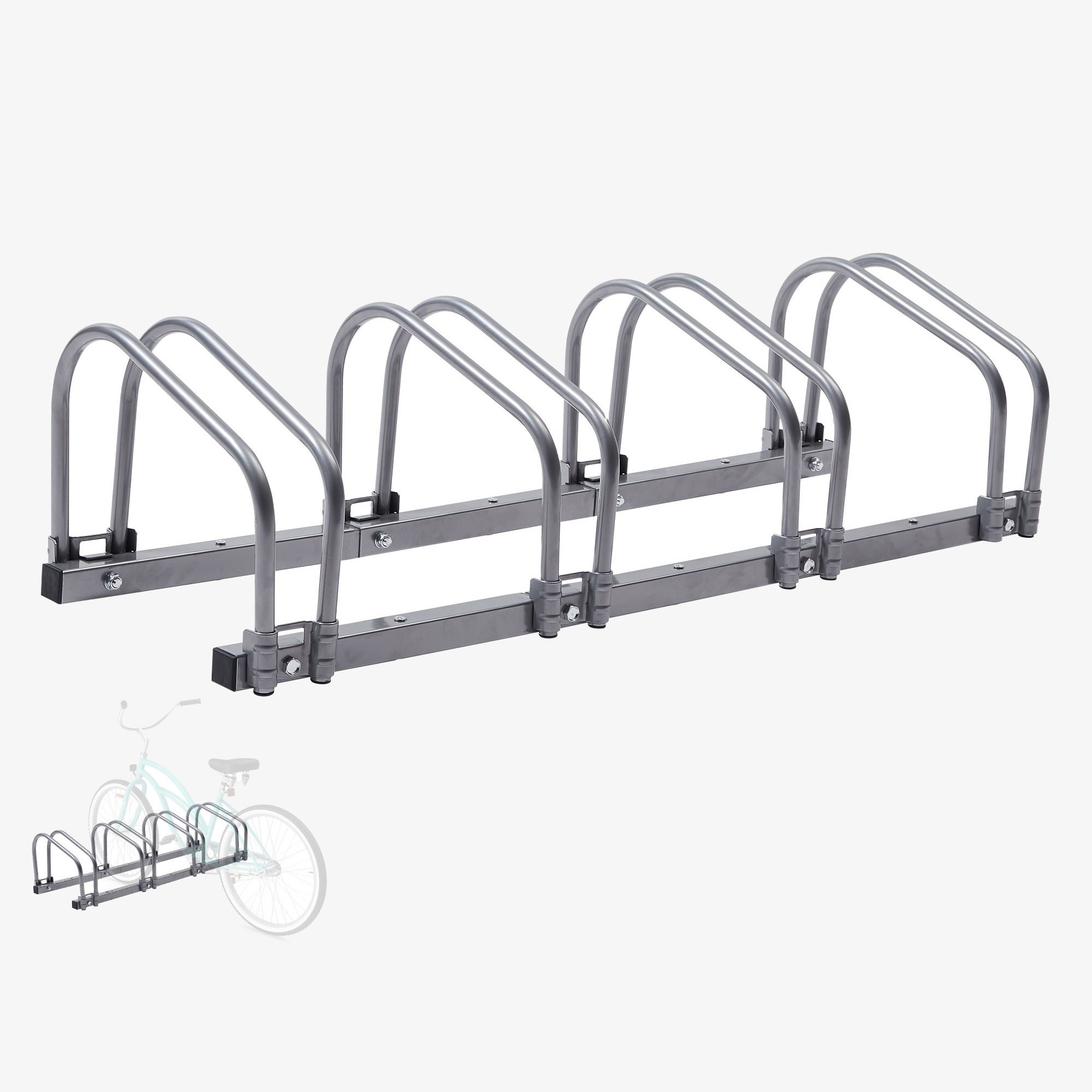 Arebos Cavalletto per 4 biciclette | Dimensione 100 x 30 x 26 cm | Montaggio a pavimento o a parete | Portabici argento
