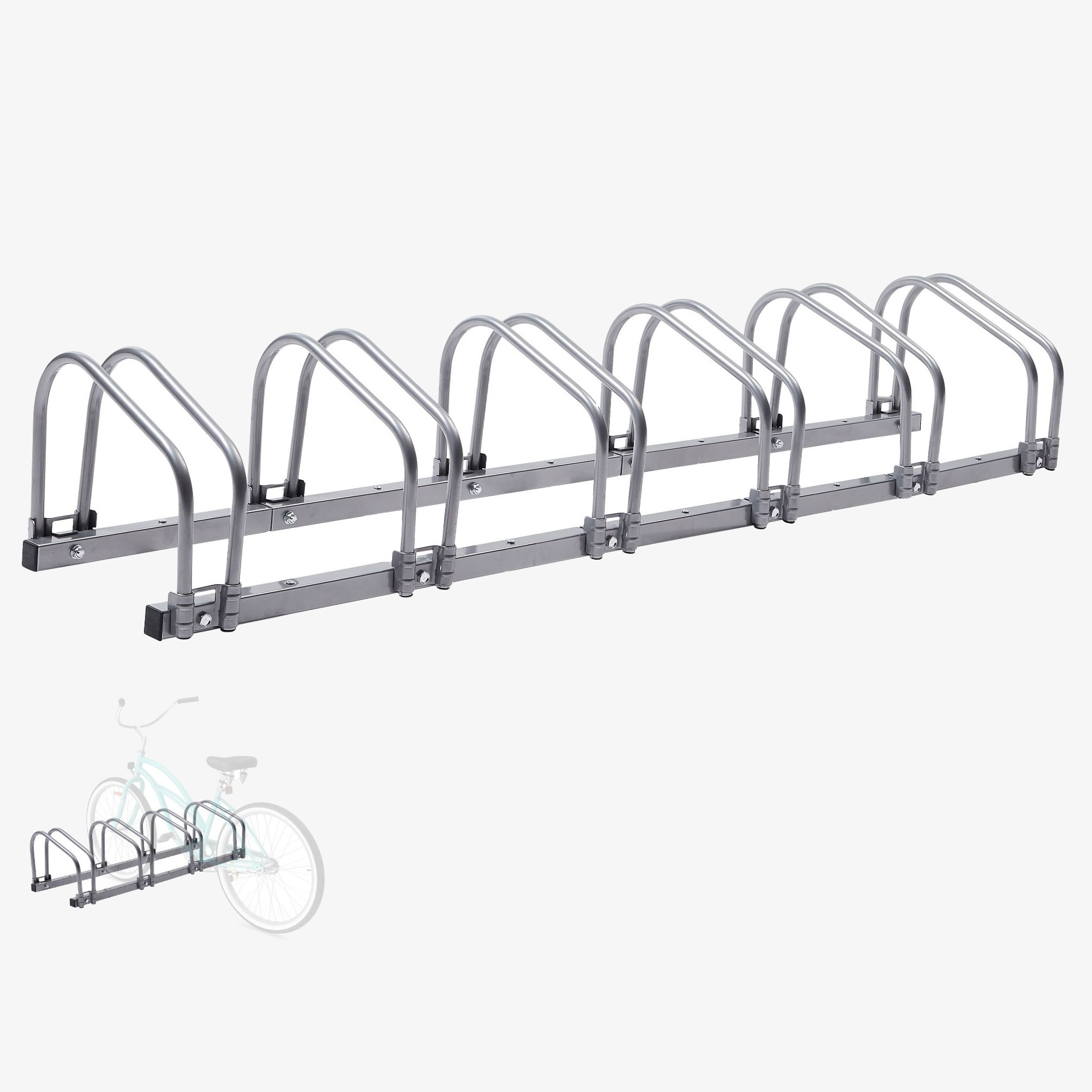 Arebos Cavalletto per 6 biciclette | Dimensione 160 x 30 x 26 cm | Montaggio a pavimento o a parete | Portabici argento