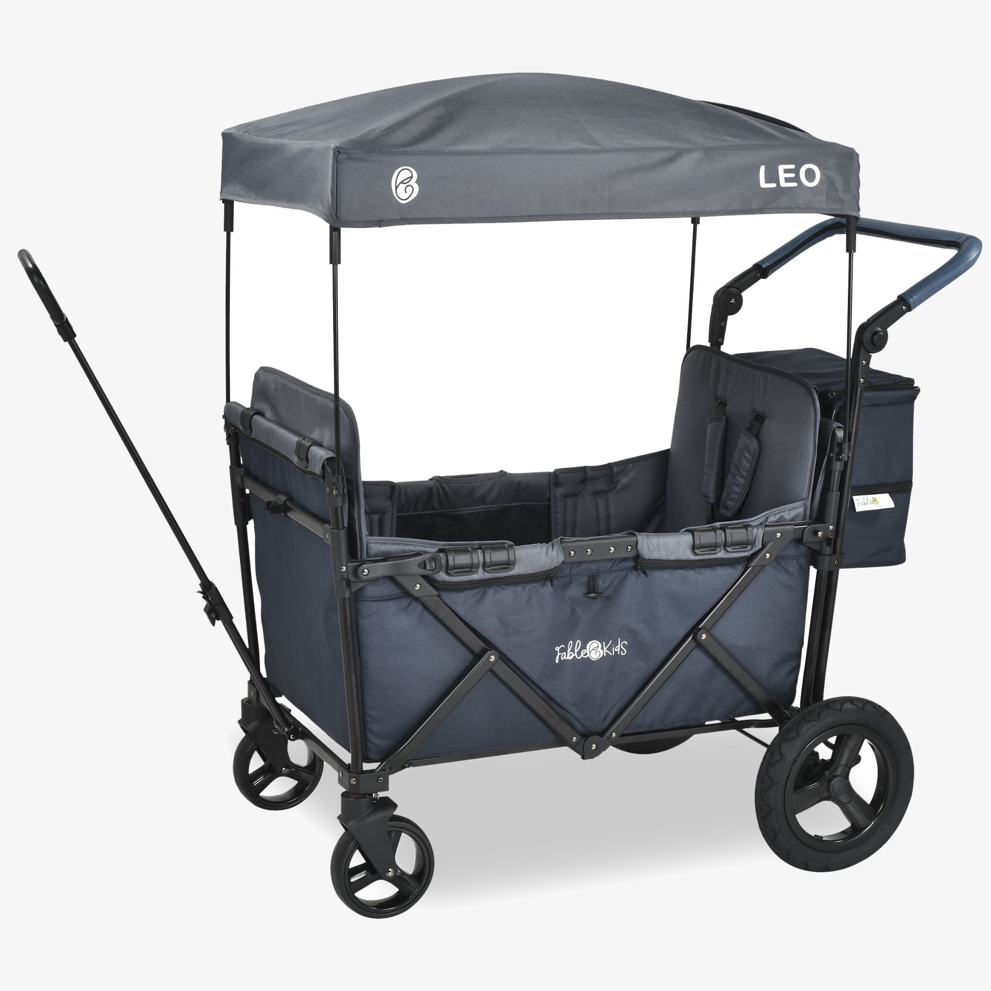 FableKids Carello de mano LEO X2 Plus - Ruote offroad, sacca posteriore XXL, barra di spinta e trazione