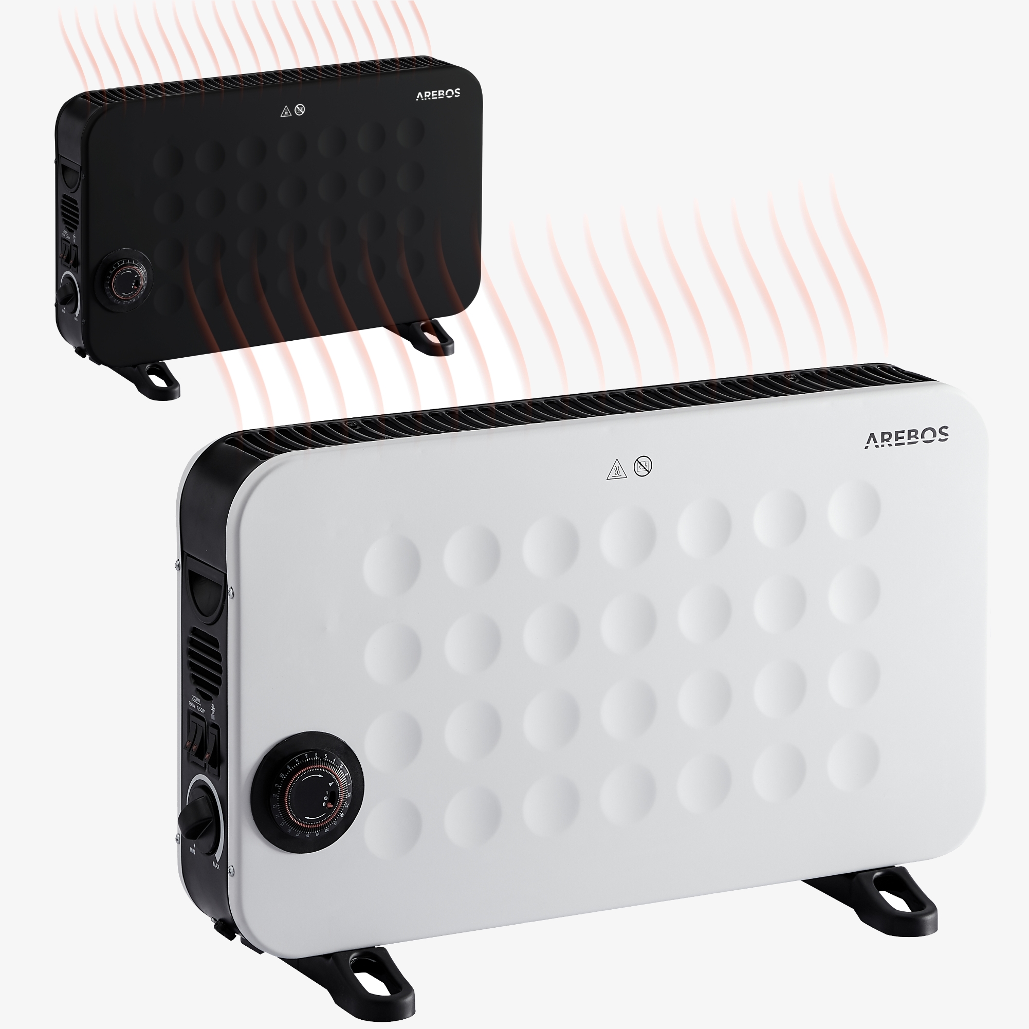 Arebos Riscaldatore elettrico a convettore 2000W, turboventilatore, termostato, monitoraggio del gelo - bianco