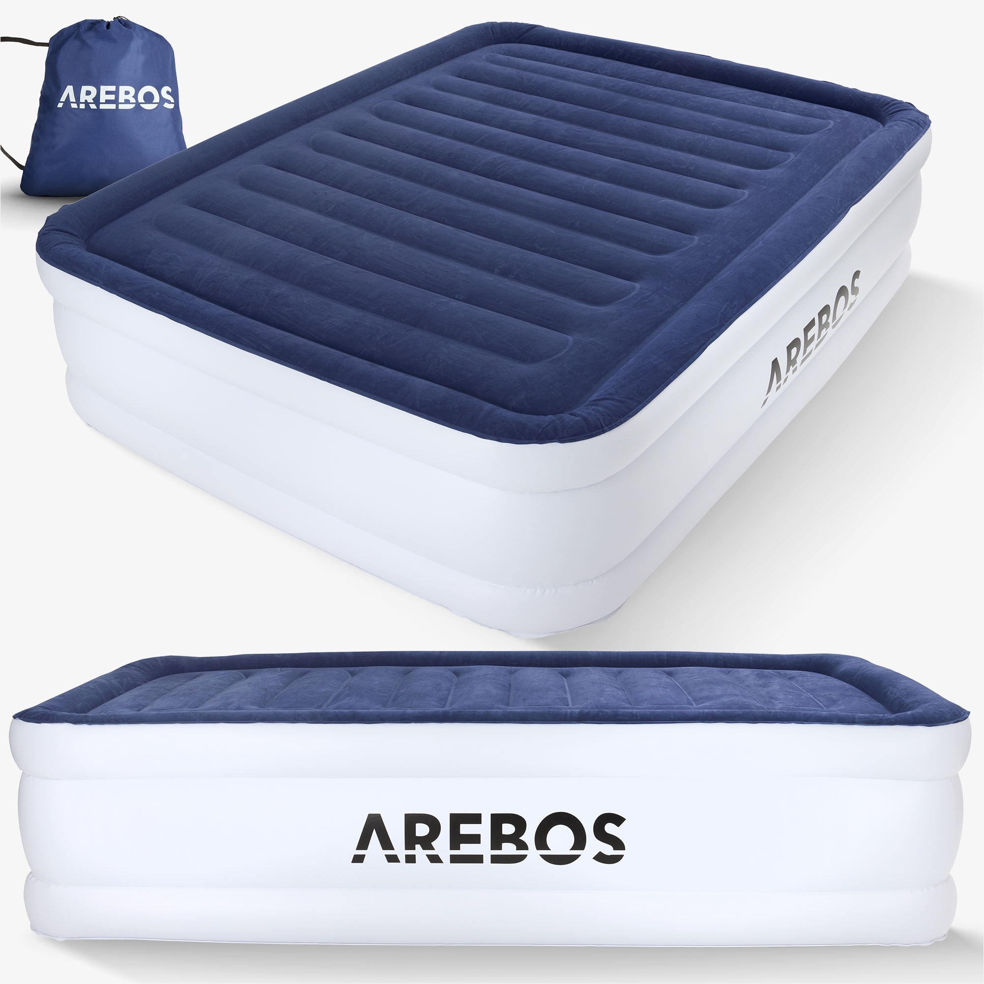 Arebos Materasso gonfiabile Letto ad aria per ospiti con pompa elettrica, inclusa borsa, per 2 persone - 203 x 152,5 x 51cm