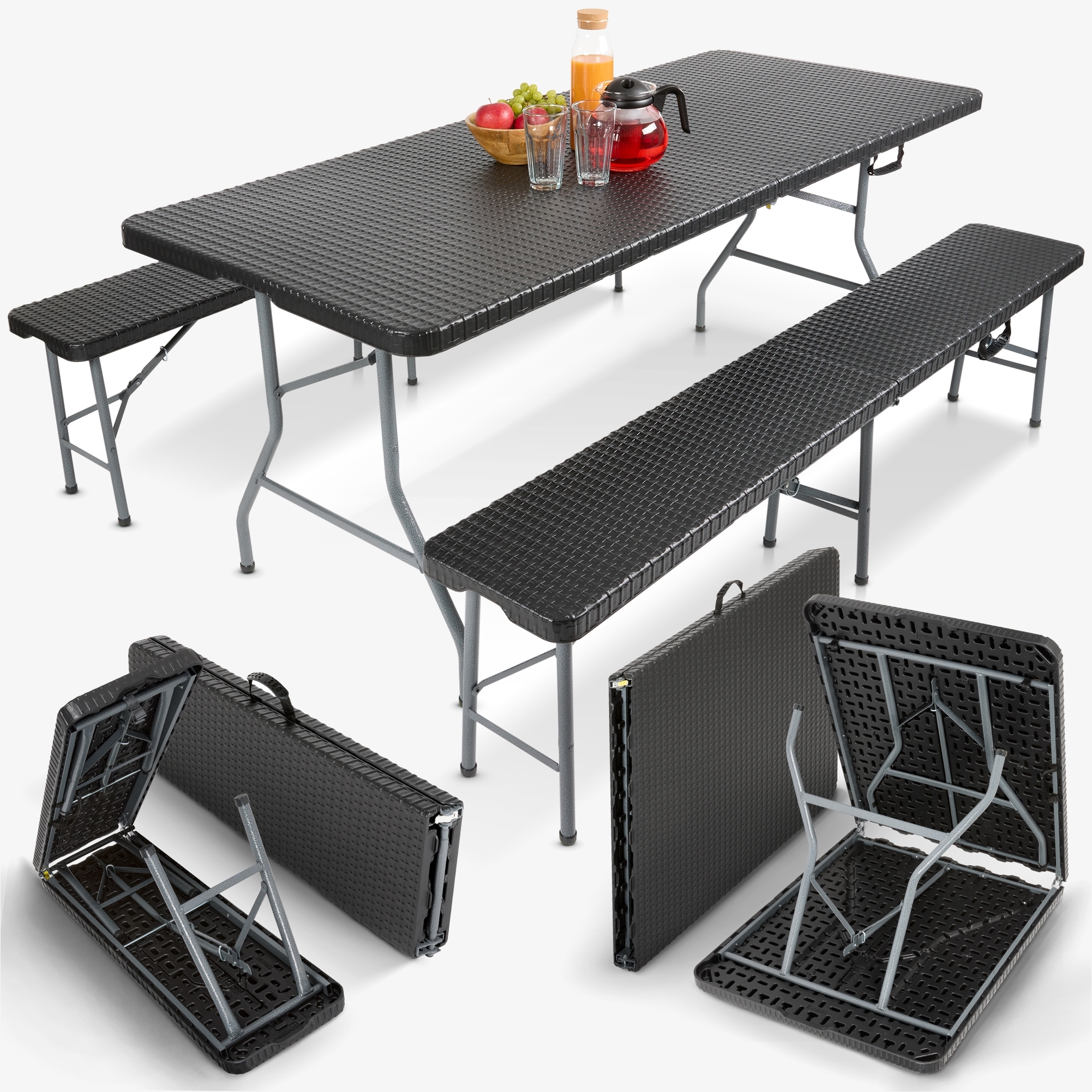 Arebos Beer Tent Set - Set tavolo da birra, tavolo pieghevole e 2x panca pieghevole 183 cm