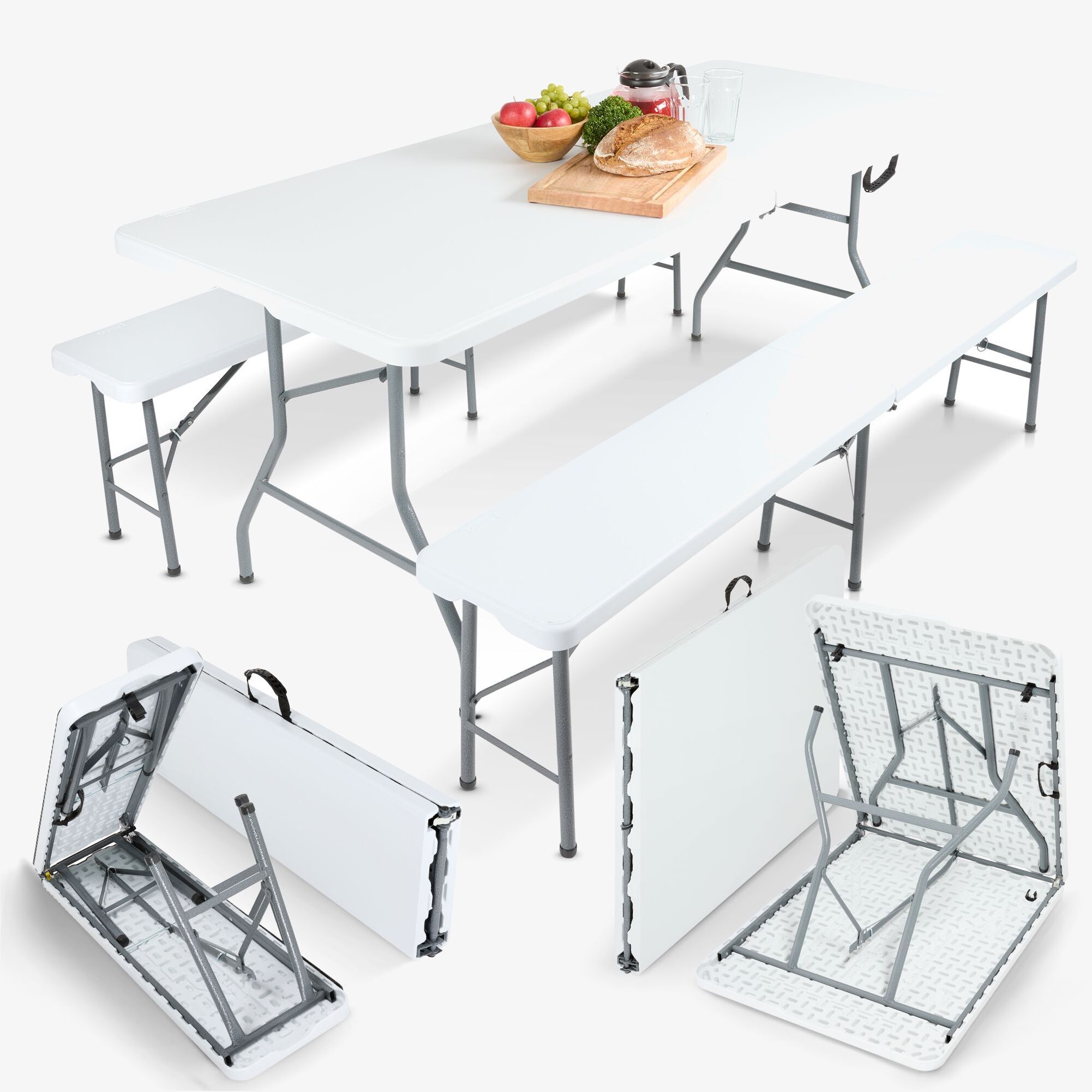 Arebos Beer Tent Set - Set tavolo da birra, tavolo pieghevole e 2x panca pieghevole 183 cm
