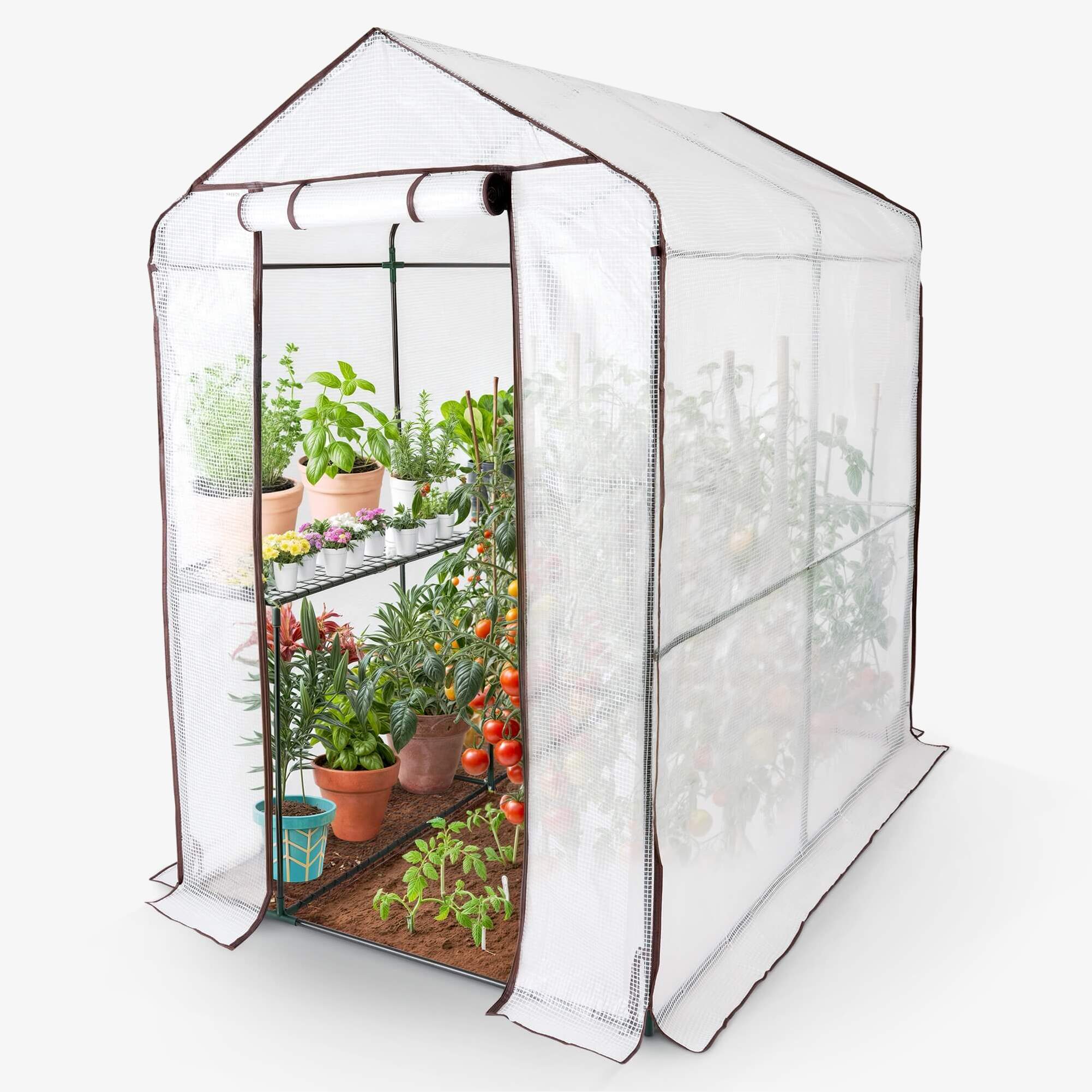 Serra in foglio Arebos 120 x 186 x 19 cm | resistente alle intemperie, ai raggi UV | accesso con zip | ripiani | portatile