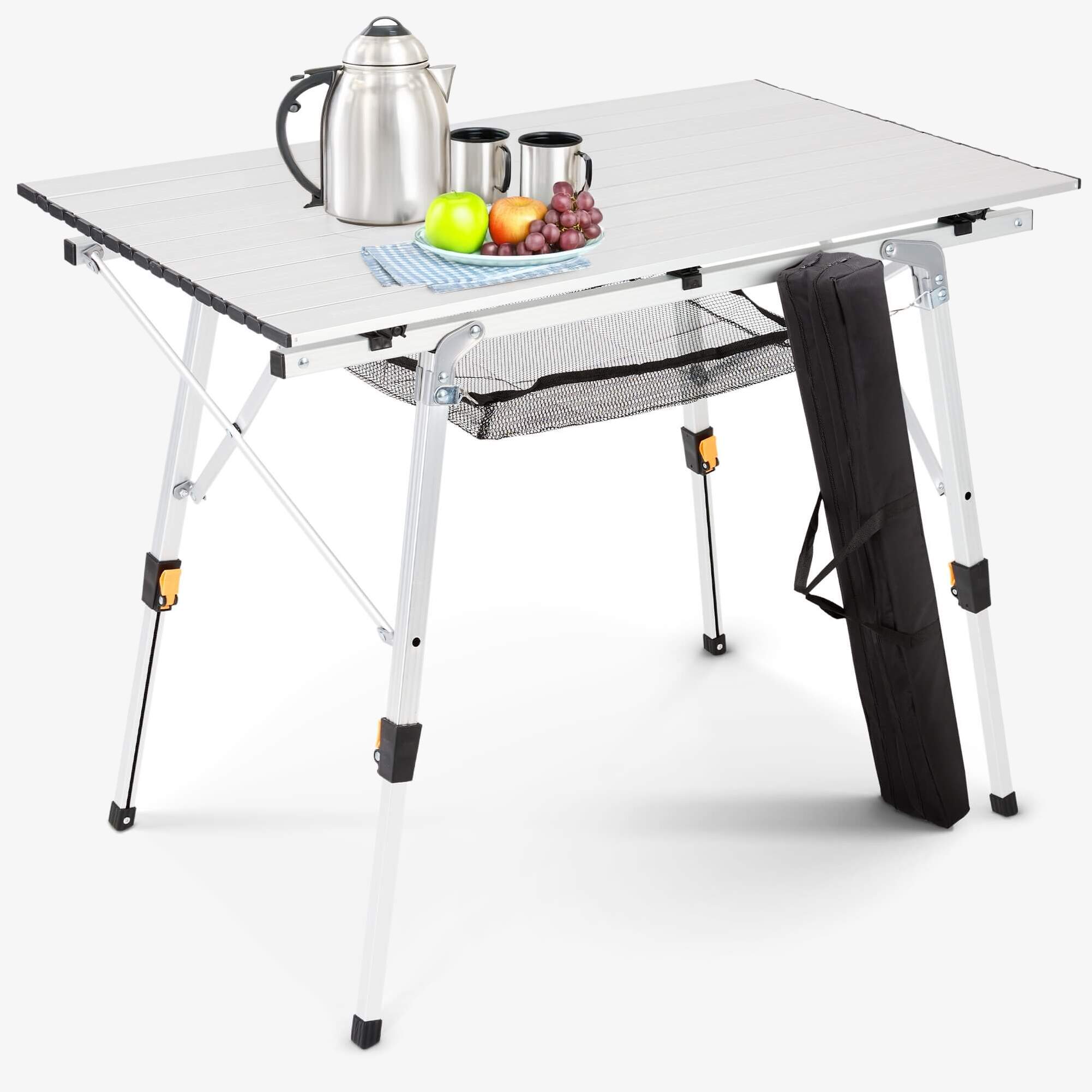 Arebos Faltbarer Aluminium Campingtisch Höhenverstellbar Inkl. Tragetasche + Aufbewahrungsnetz