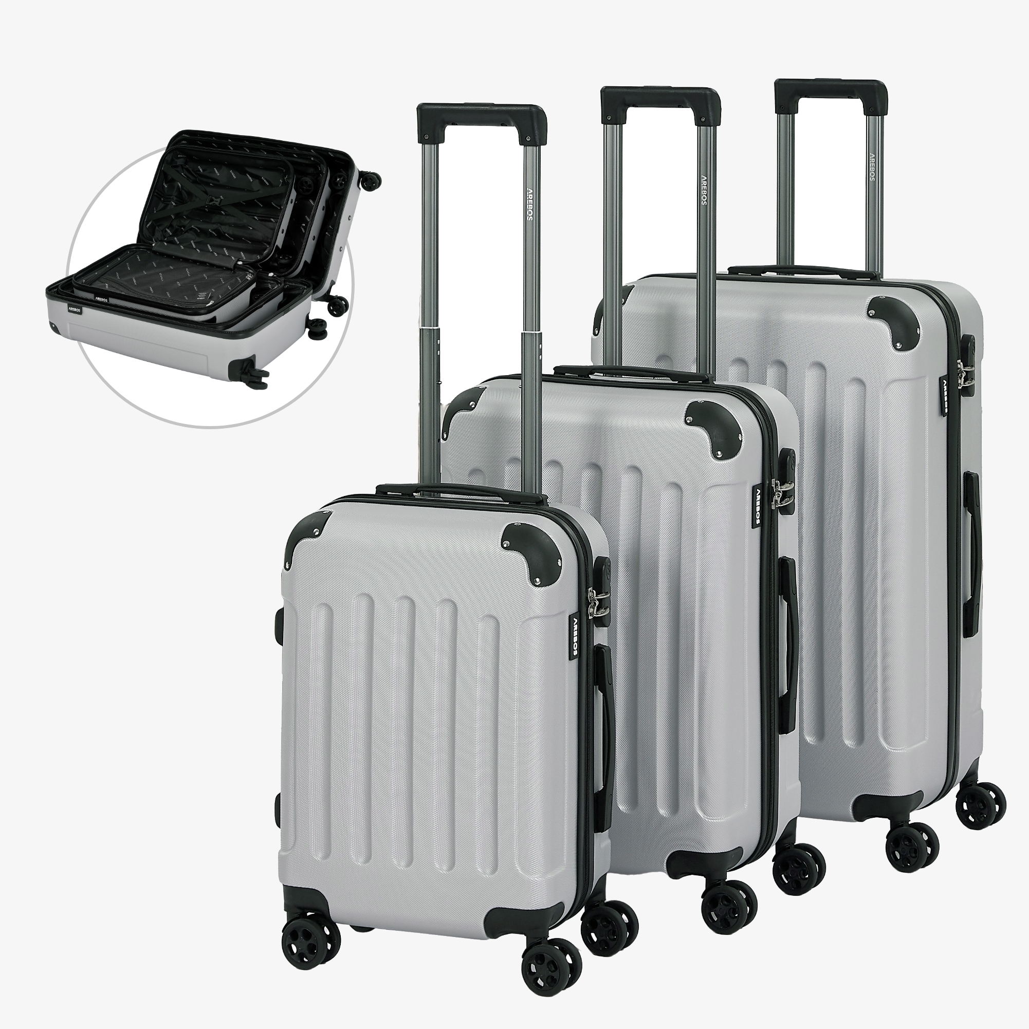 Arebos Valigie da viaggio Set di 3 valigie a guscio rigido Set di valigie trolley M-L-XL Set