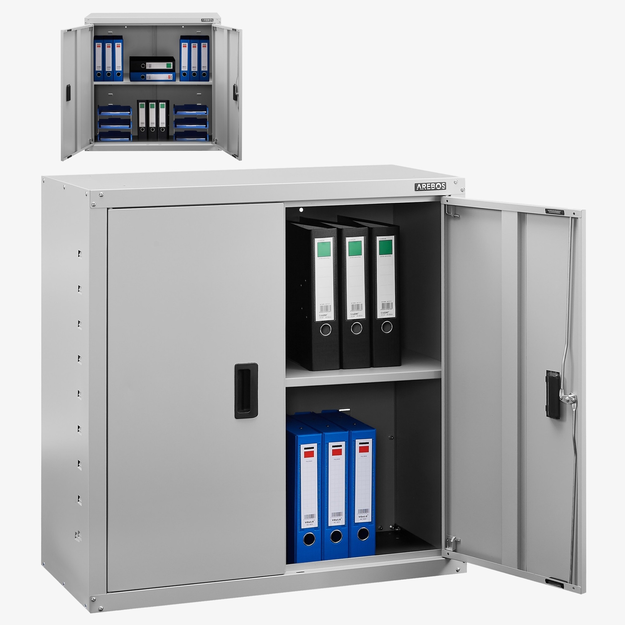 Arebos Armadio per archiviazione Armadio per ufficio - 90x40x90cm, 2 ante, ripiano regolabile in altezza