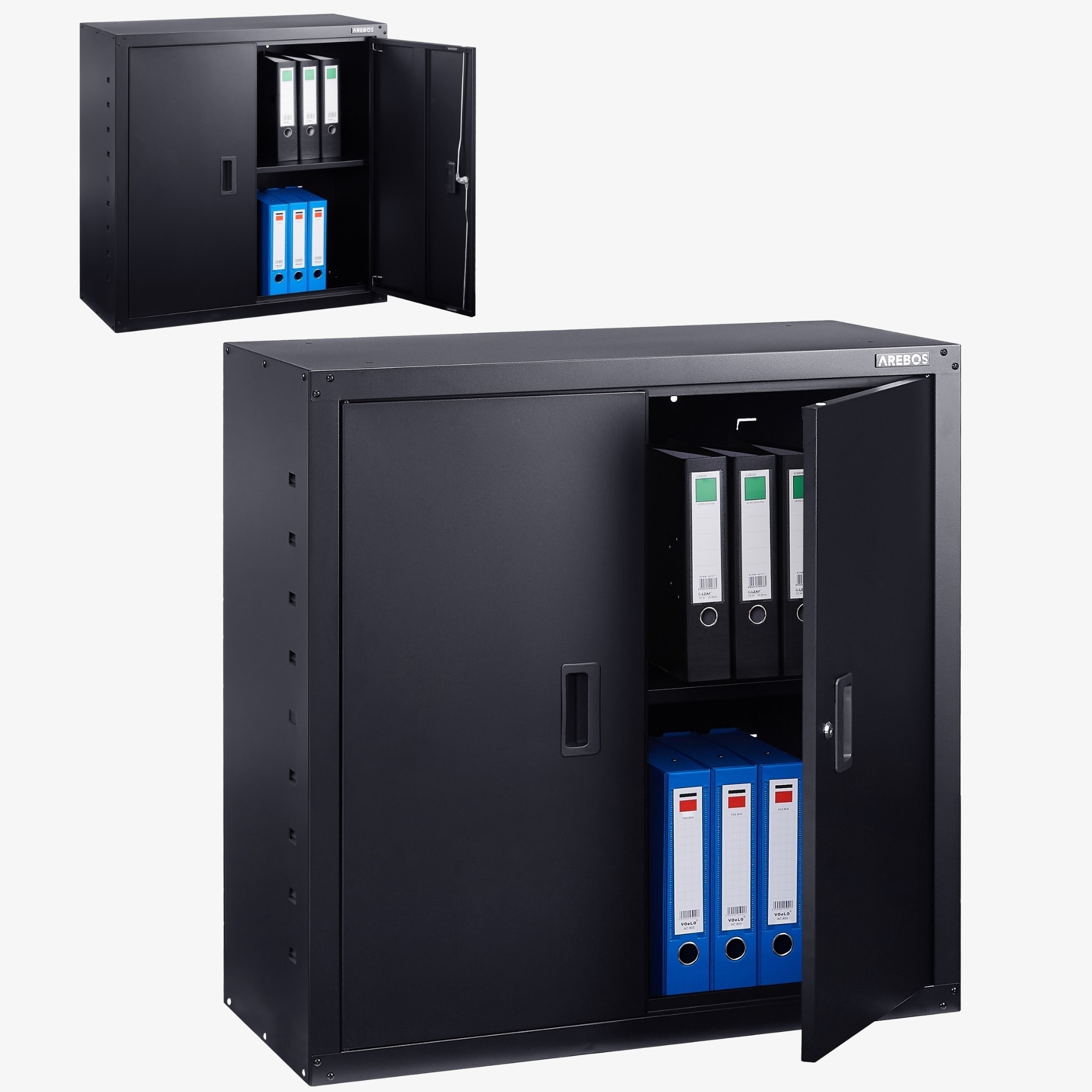 Arebos Armadio per archiviazione Armadio per ufficio - 90x40x90cm, 2 ante, ripiano regolabile in altezza