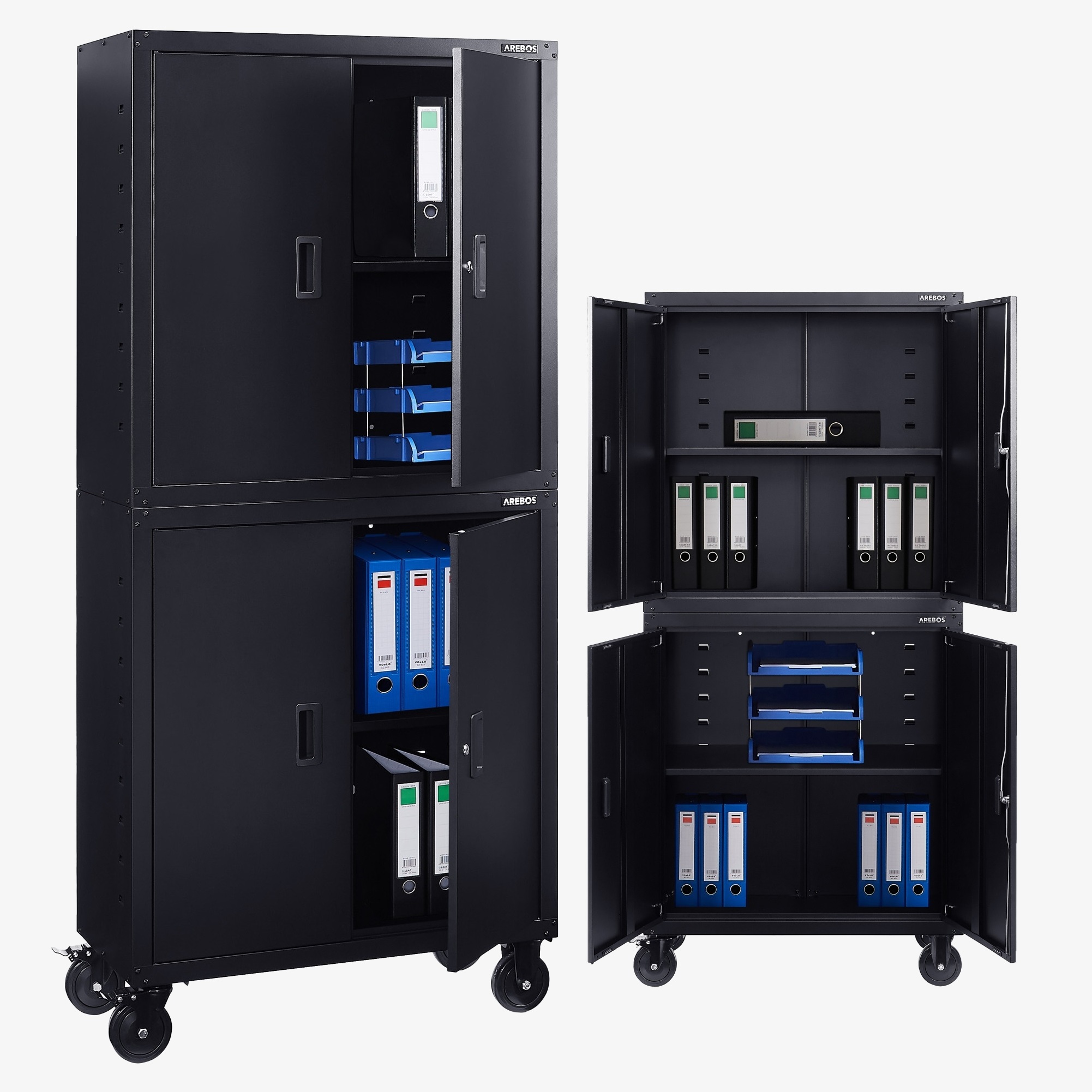 Arebos Armadio per archiviazione Armadio per ufficio - 180x40x90cm,4 ante,2 ripiani - con rotelle