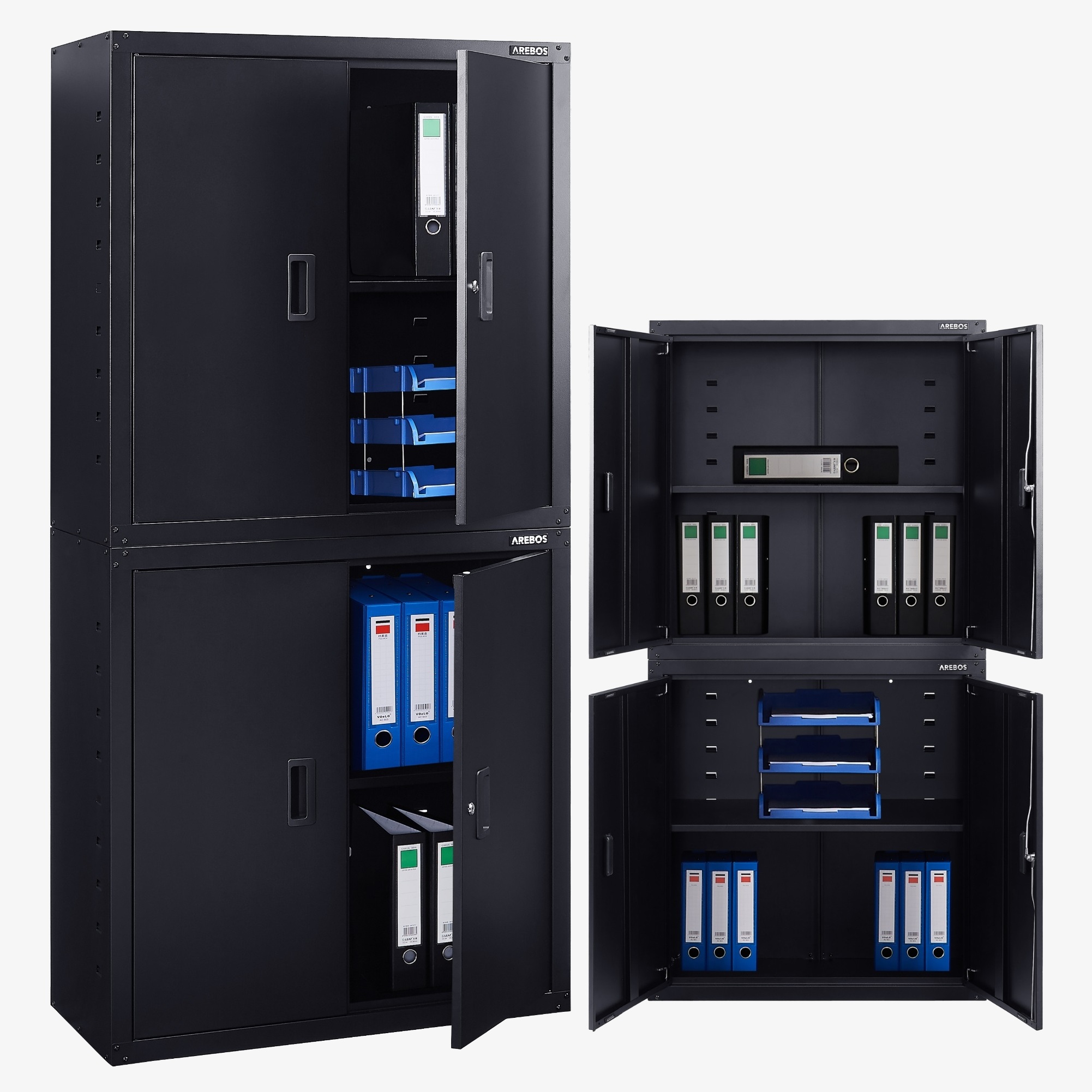 Arebos Armadio per archiviazione Armadio per ufficio - 180x40x90cm, 4 ante, 2 ripiani regolabili