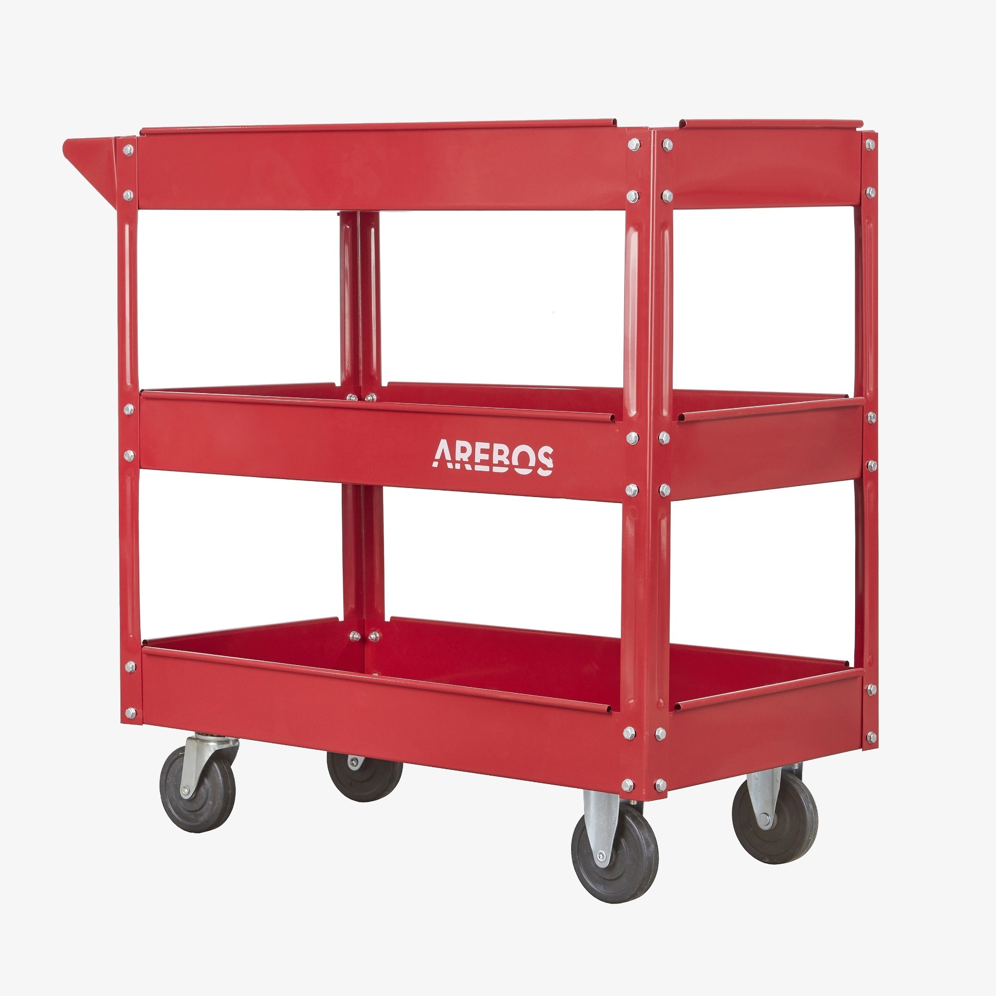 Arebos Carrello da officina a 3 scomparti rosso - Ruote a 360° con maniglione di spinta