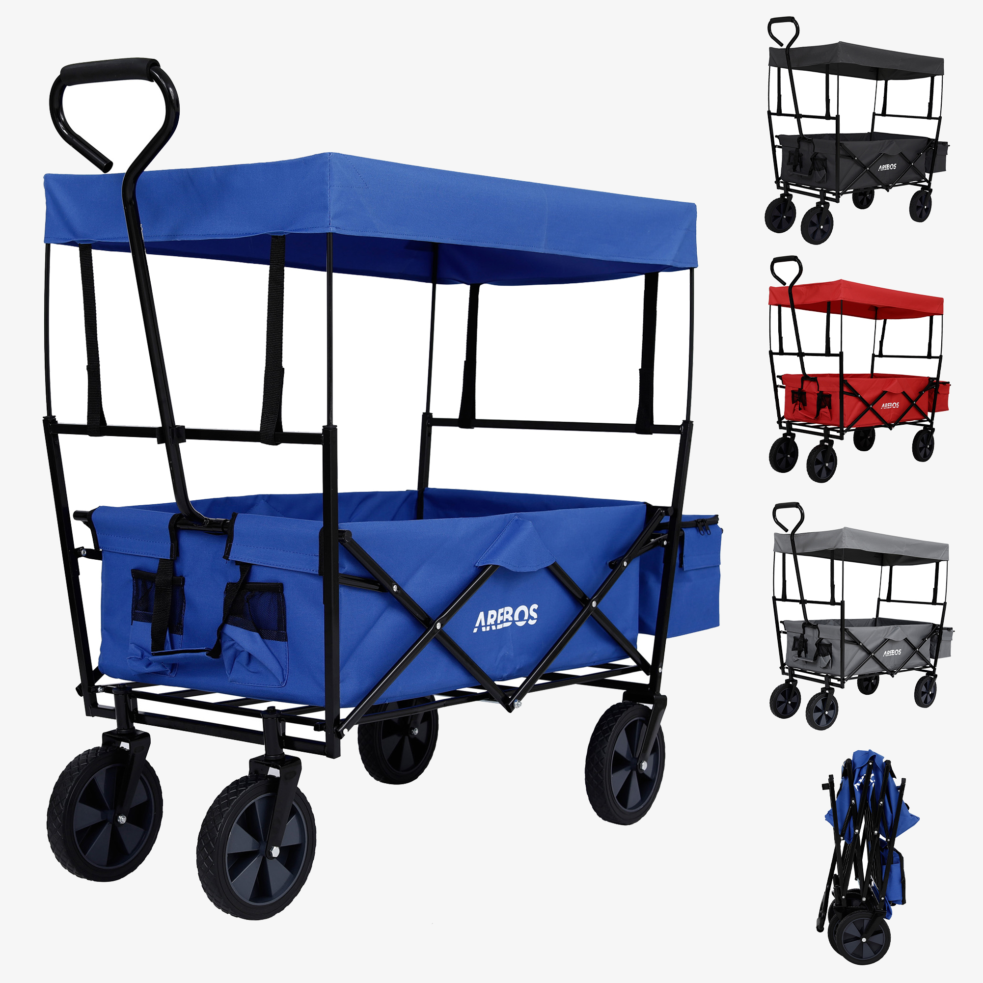 Arebos Carrello a mano ECO - pieghevole con tetto, borsa XXL, fino a 80 kg, ruote grandi