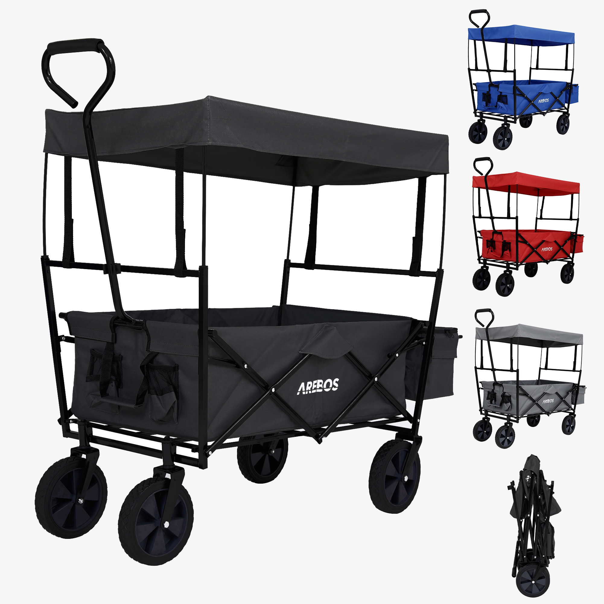 Arebos Carrello a mano ECO - pieghevole con tetto, borsa XXL, fino a 80 kg, ruote grandi