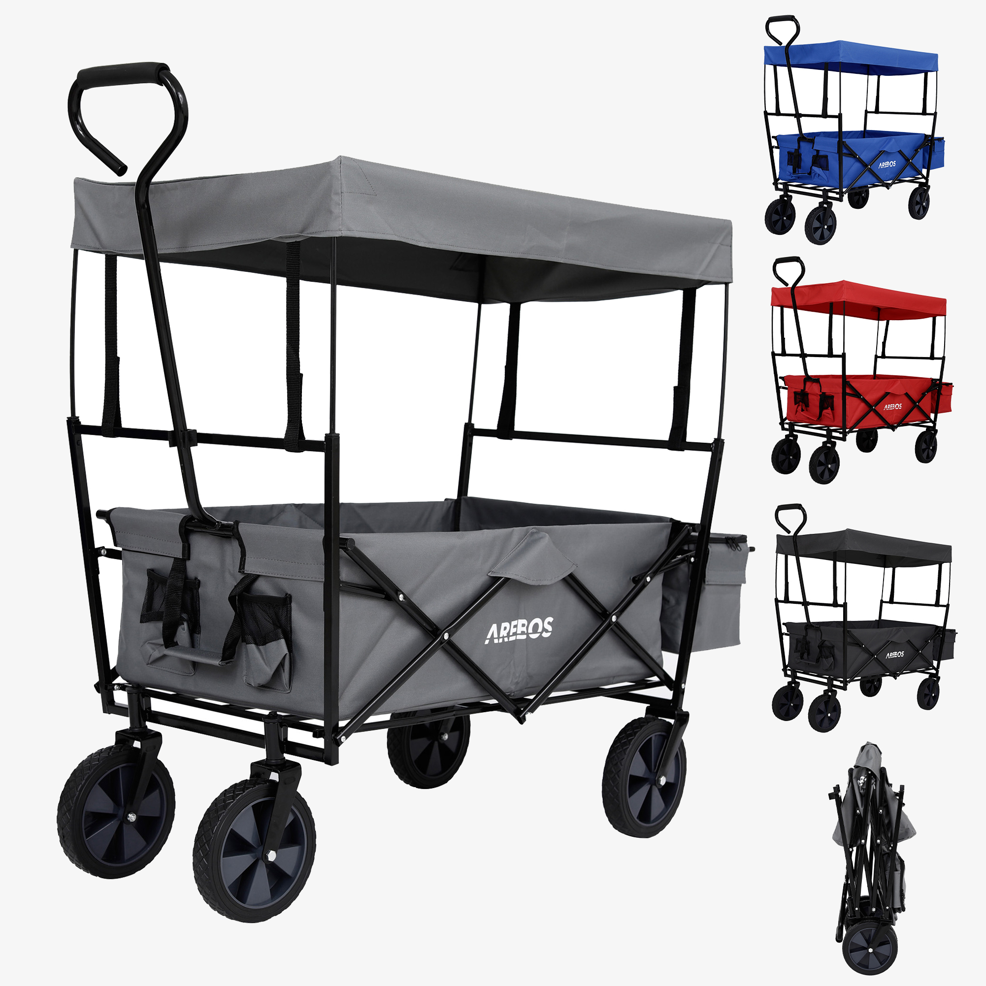 Arebos Carrello a mano ECO - pieghevole con tetto, borsa XXL, fino a 80 kg, ruote grandi