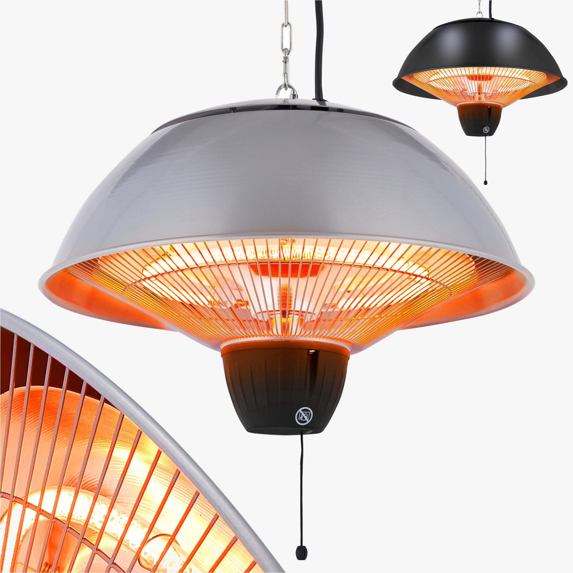 Arebos Riscaldatore radiante a infrarossi rotondo 1500W - Cavo di alimentazione, 2 livelli di calore, esterno