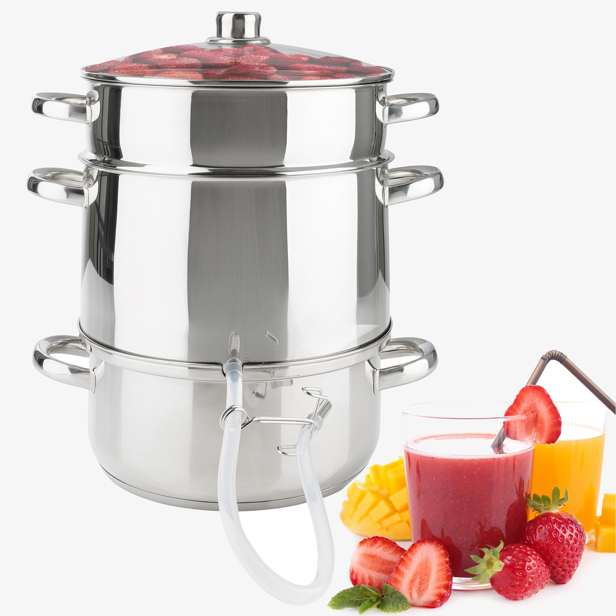 Arebos Spremiagrumi a vapore a induzione per tutti i tipi di fornelli, 15L, Ø 26cm, acciaio inox