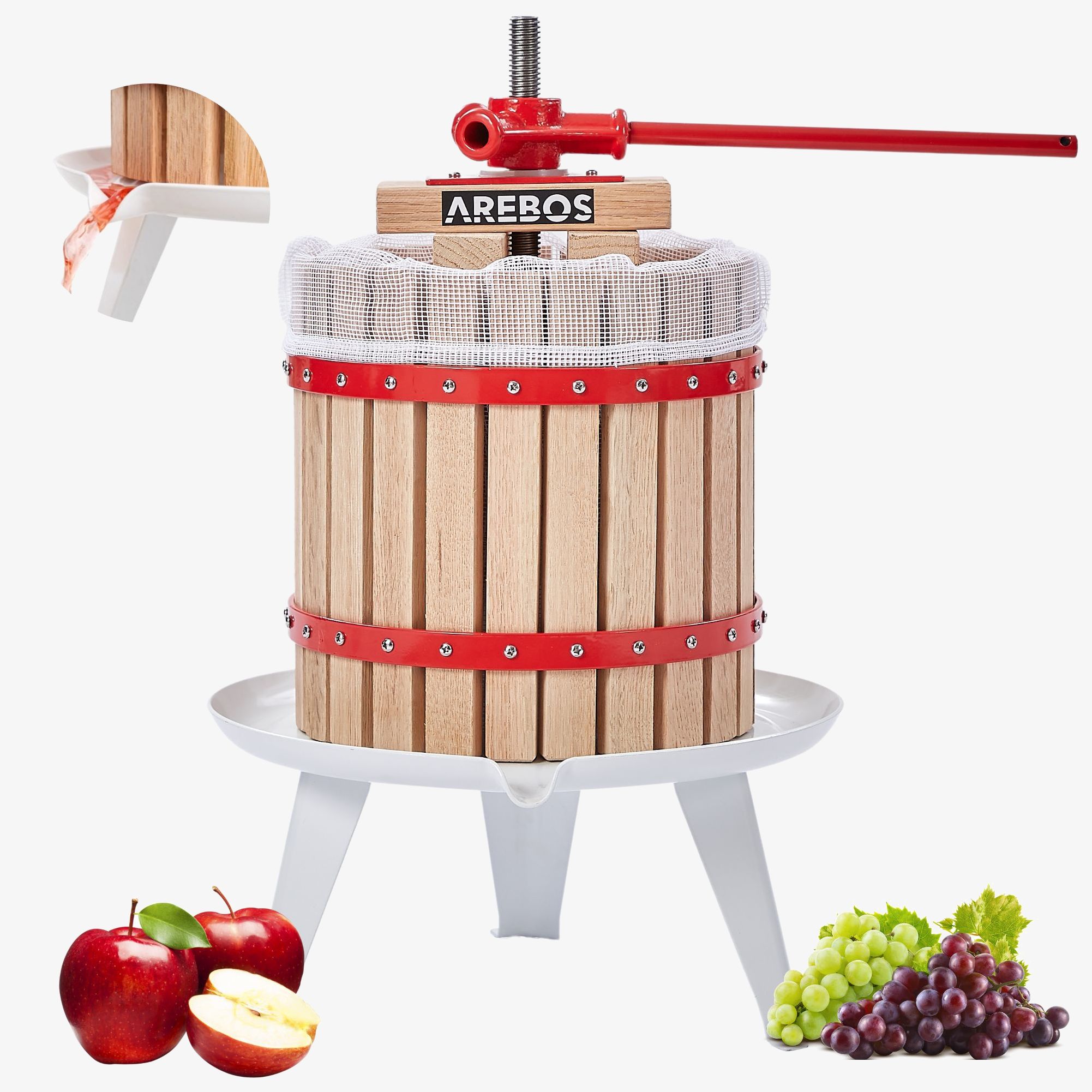 Arebos Pressa manuale per frutta 12 L Pressa per succhi di produzione propria