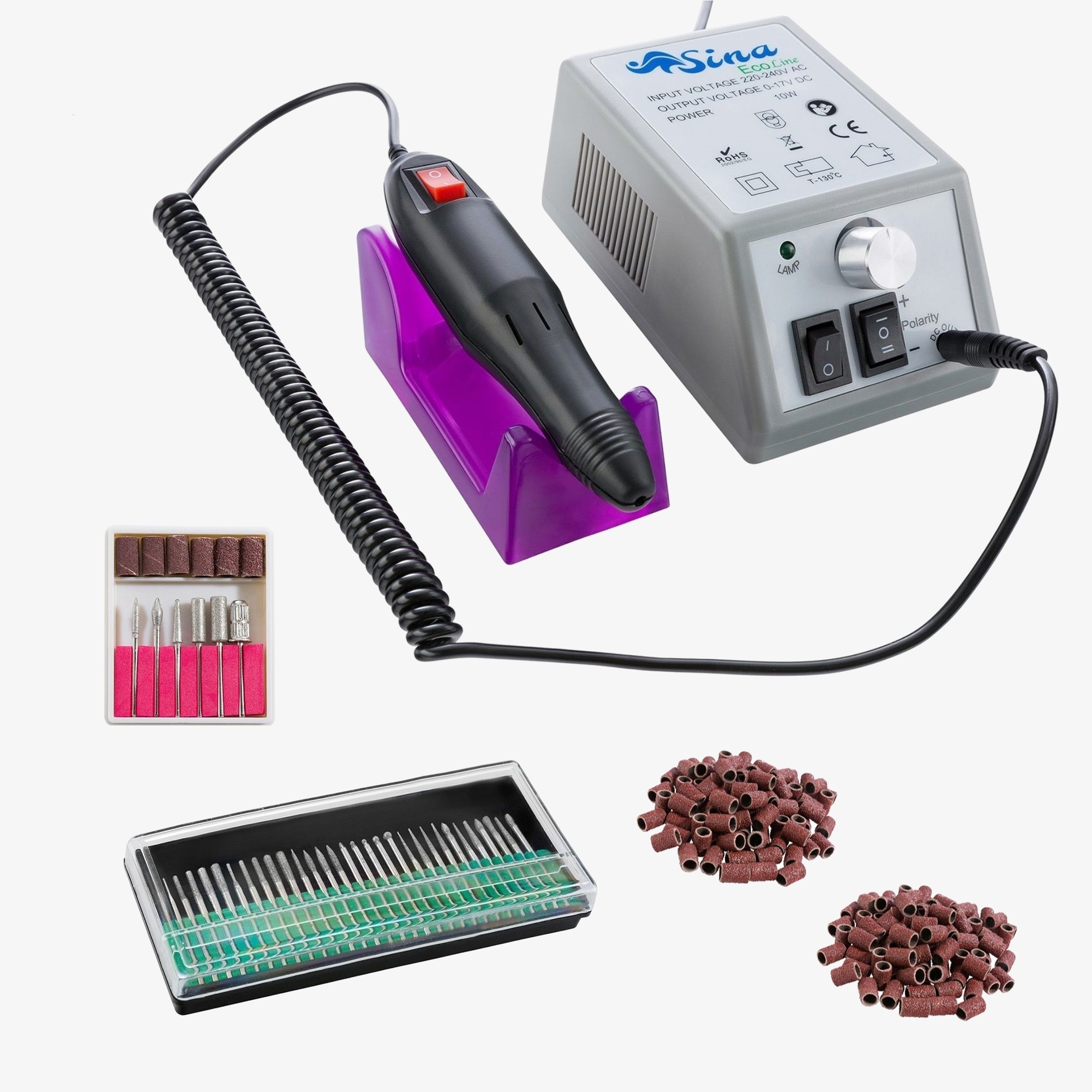 SINA Fresa elettrica per unghie, lima, con accessori, per unghie in gel, acriliche e naturali - Nero