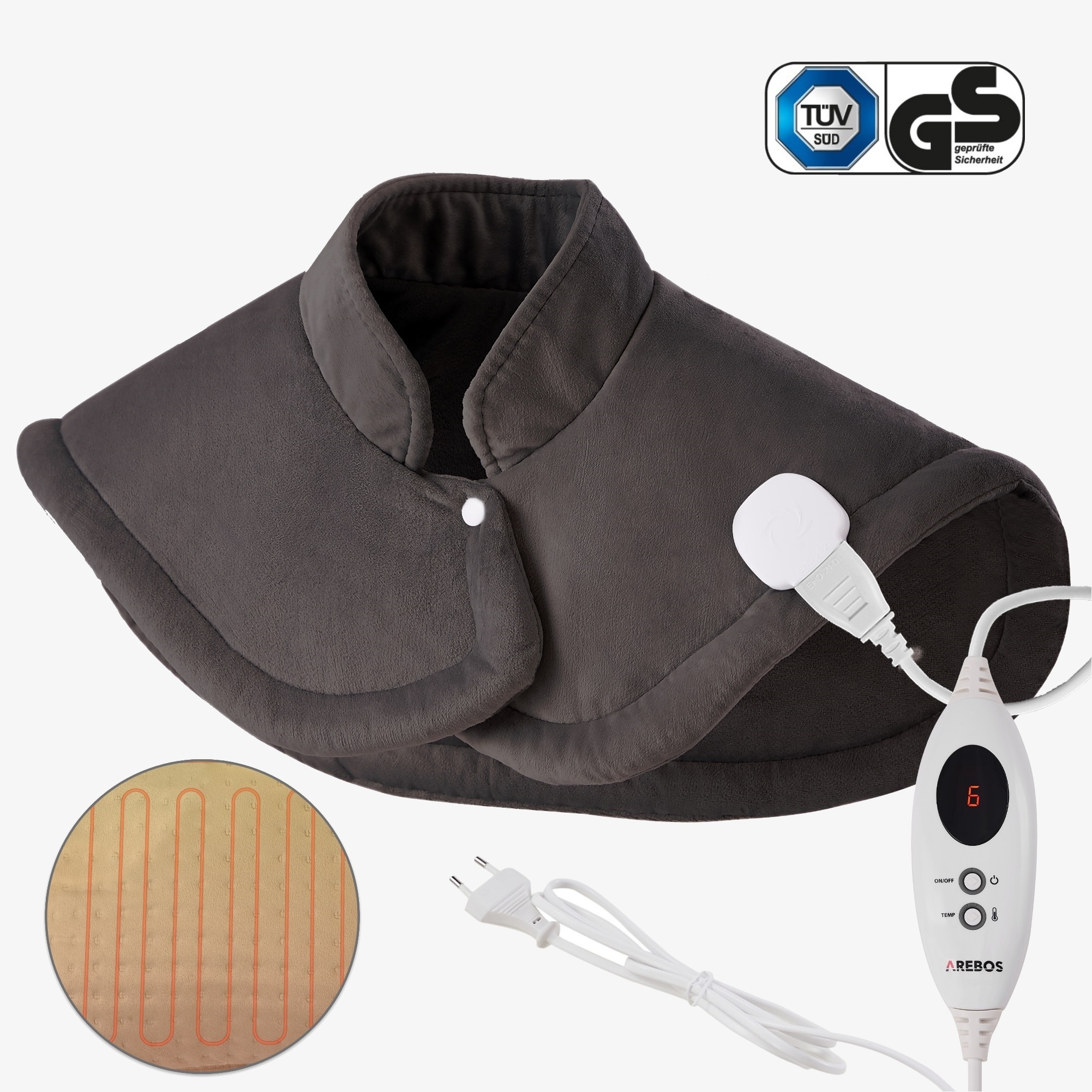 Arebos body heating pad, tappetino riscaldante, elettrico 56 x 52 cm, 6 livelli di riscaldamento, lavabile in lavatrice