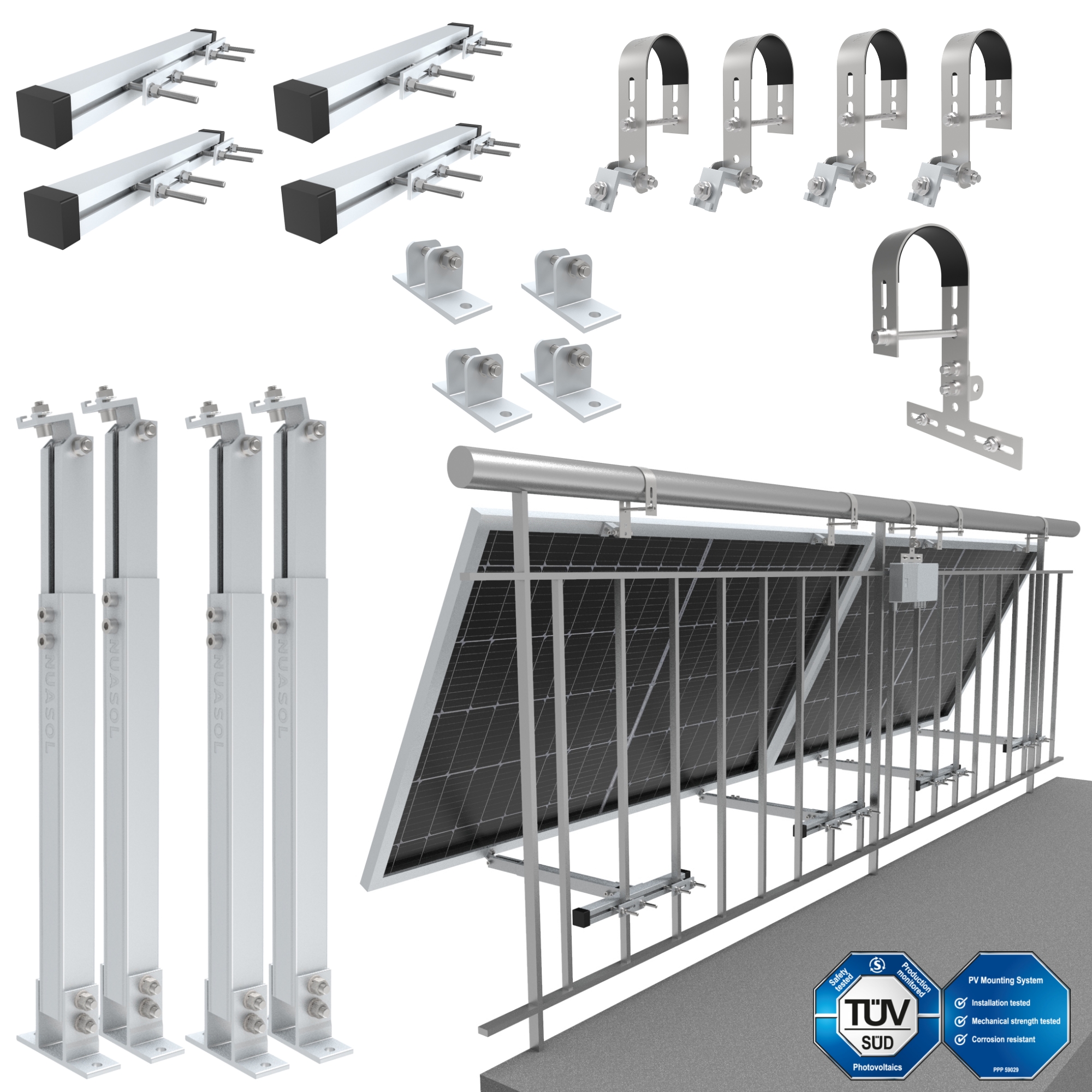 NuaSol Balcone Staffa per centrale elettrica rotonda - fissaggio ringhiera 2 modulo solare fotovoltaico - angolo di inclinaz