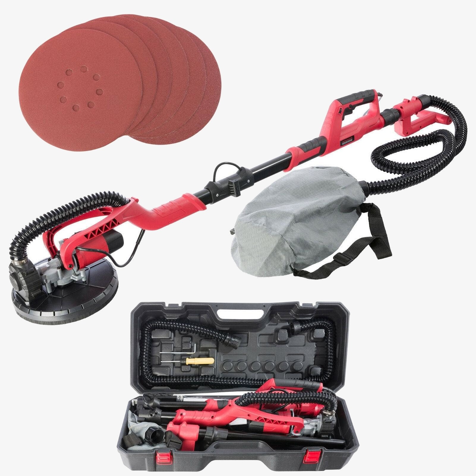 Levigatrice a collo lungo Arebos 750W - testa di levigatura rotonda Ø225mm, incl. sacchetto di raccolta e custodia