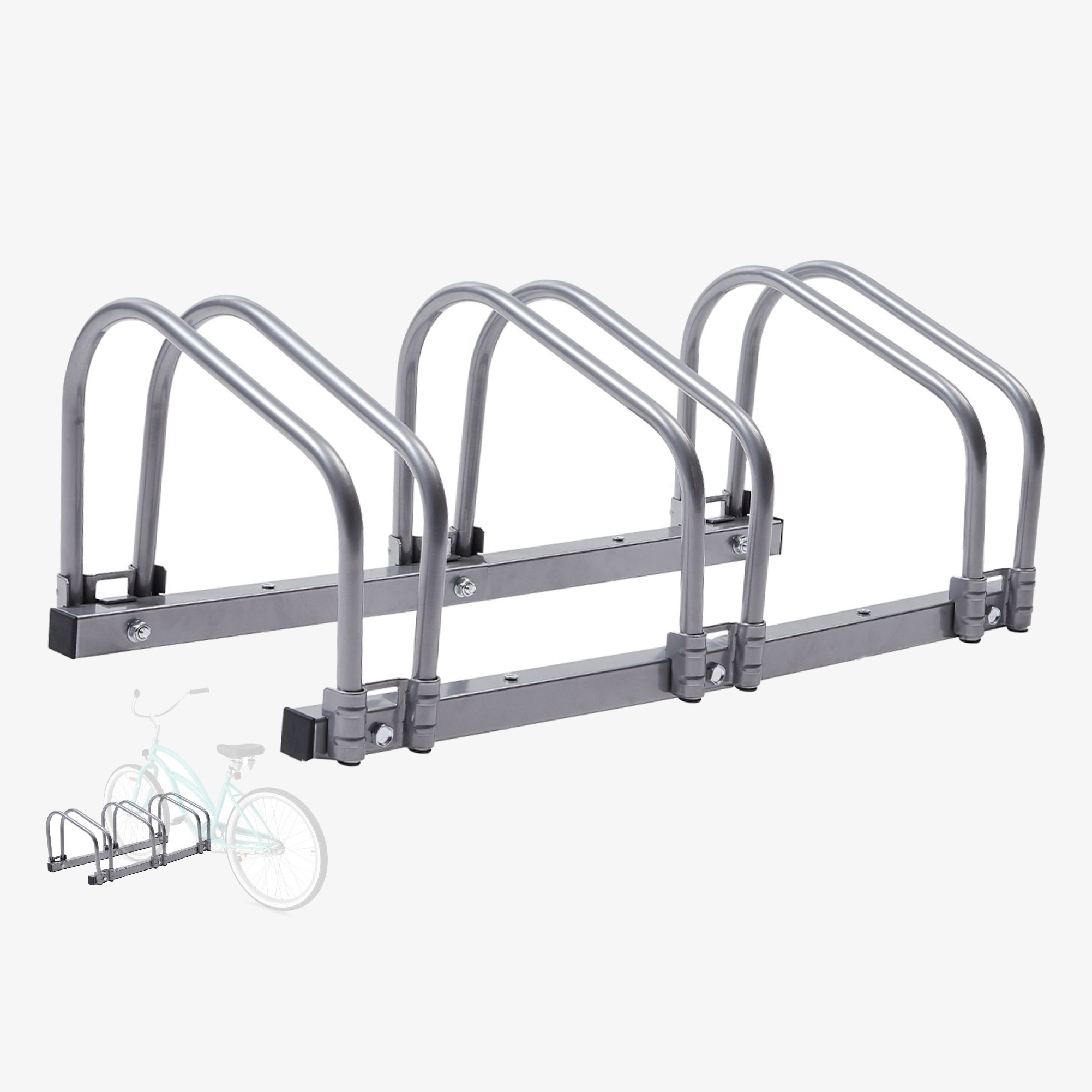 Arebos Cavalletto per 3 biciclette | Dimensione 70 x 30 x 26 cm | Montaggio a pavimento o a parete | Portabici argento