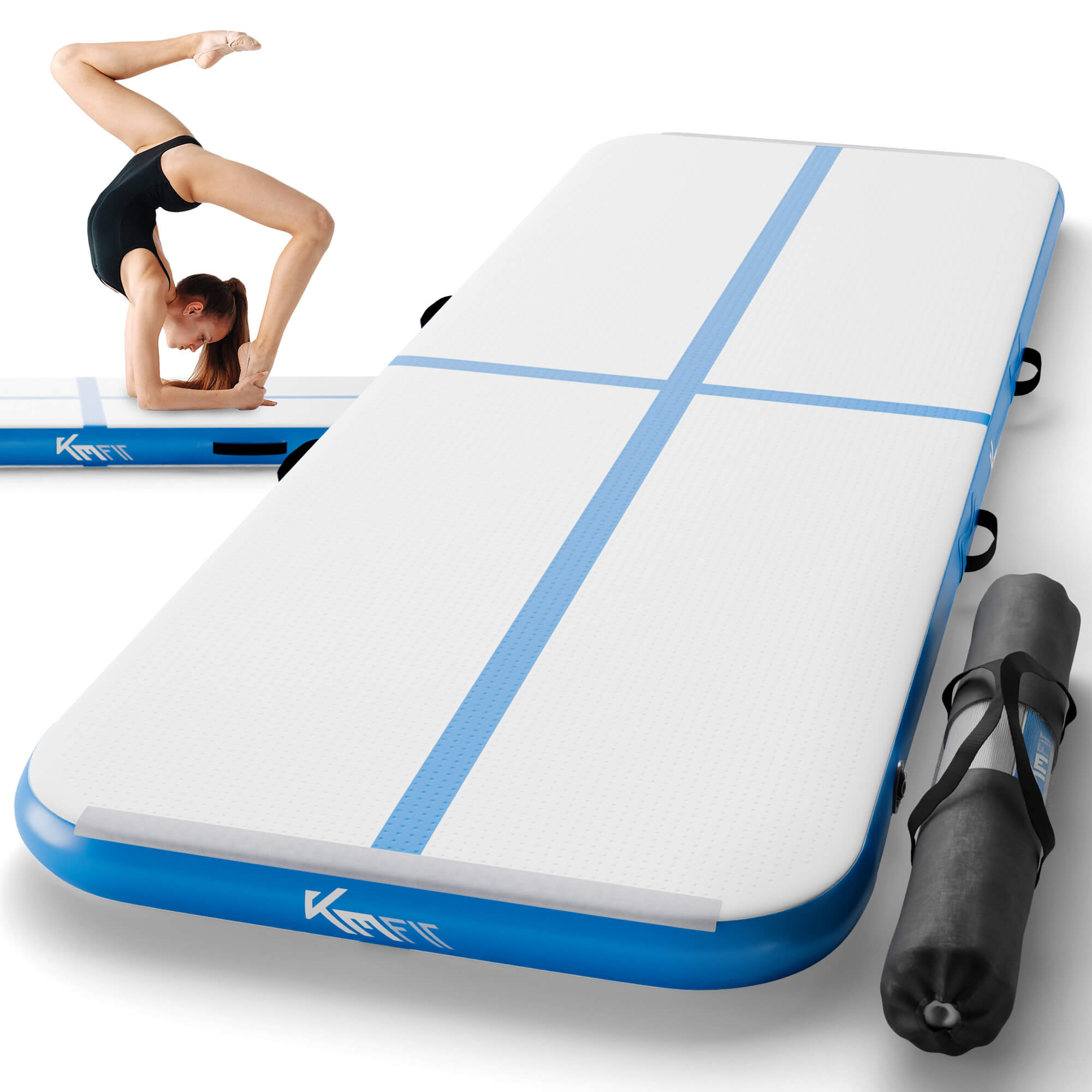 KM-Fit Airtrack tappetino gonfiabile per ginnastica a terra 5m - 500 x 100 x 10 cm - Punto di caduta incl. pompa elettrica
