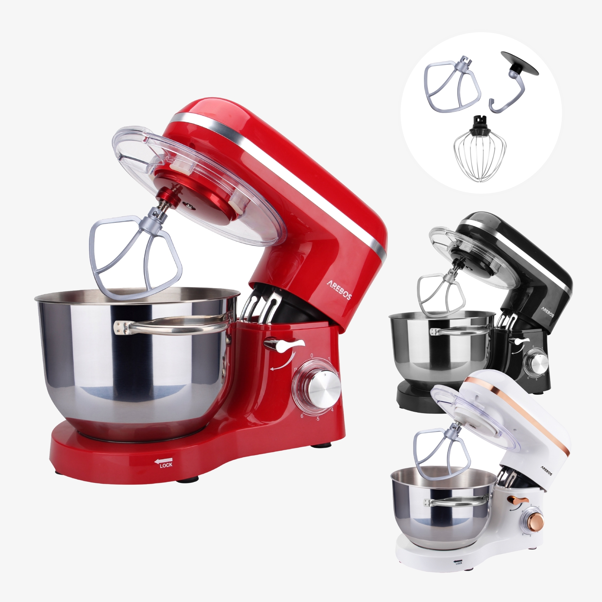 Arebos Food Processor 1500W - Mixer con ciotola in acciaio inox da 6L - accessori inclusi