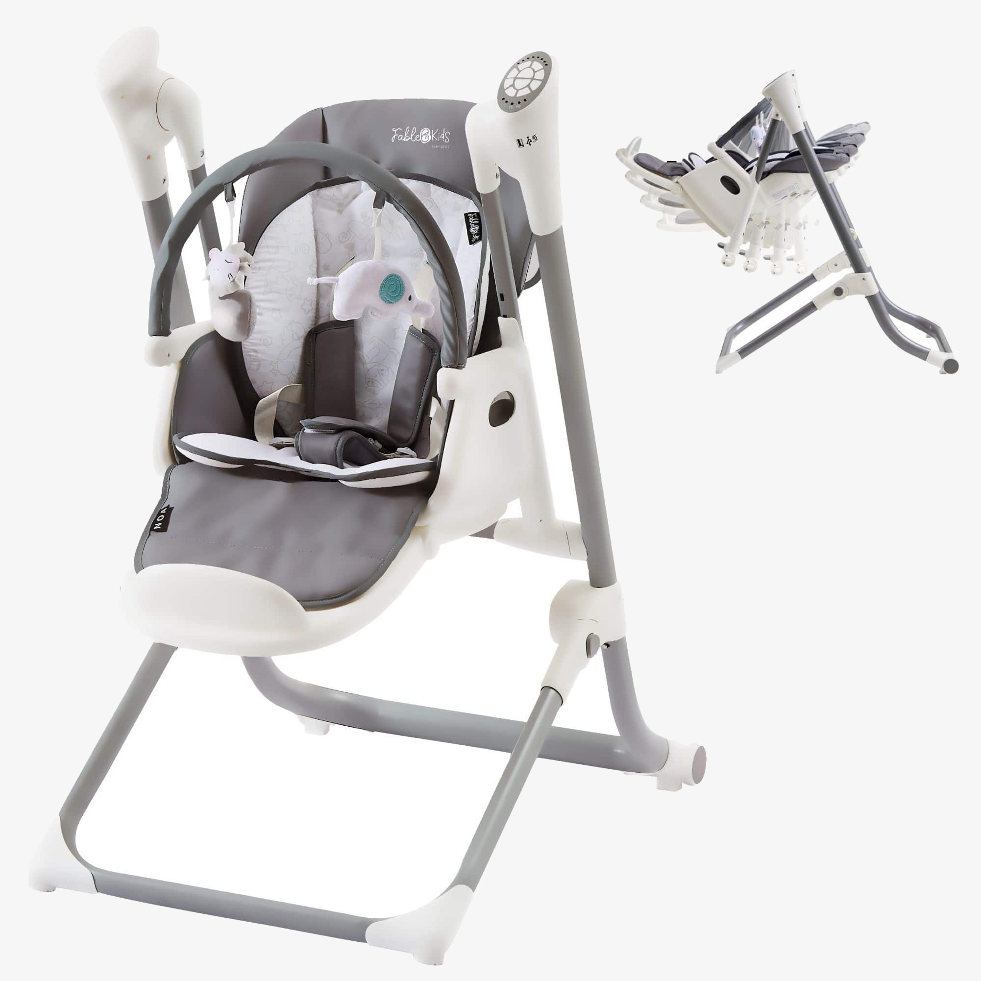 FableKids 2in1 seggiolone e dondolo NOA - 12+2 melodie, pieghevole, sensore di urla, imbracatura a 5 punti