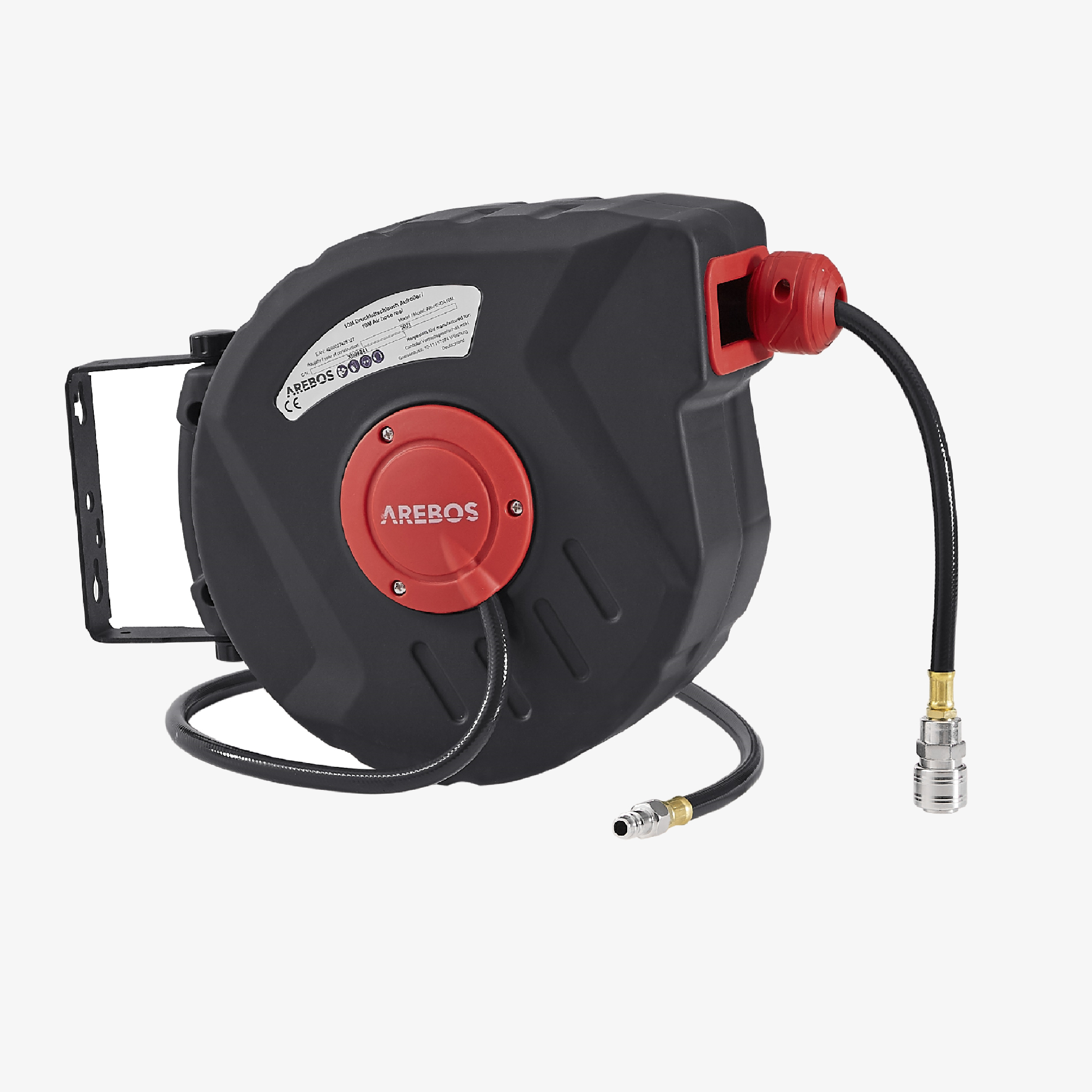 Arebos Avvolgitore per aria compressa da 20 m, montaggio a parete, attacco rapido da 1/4", girevole a 180°
