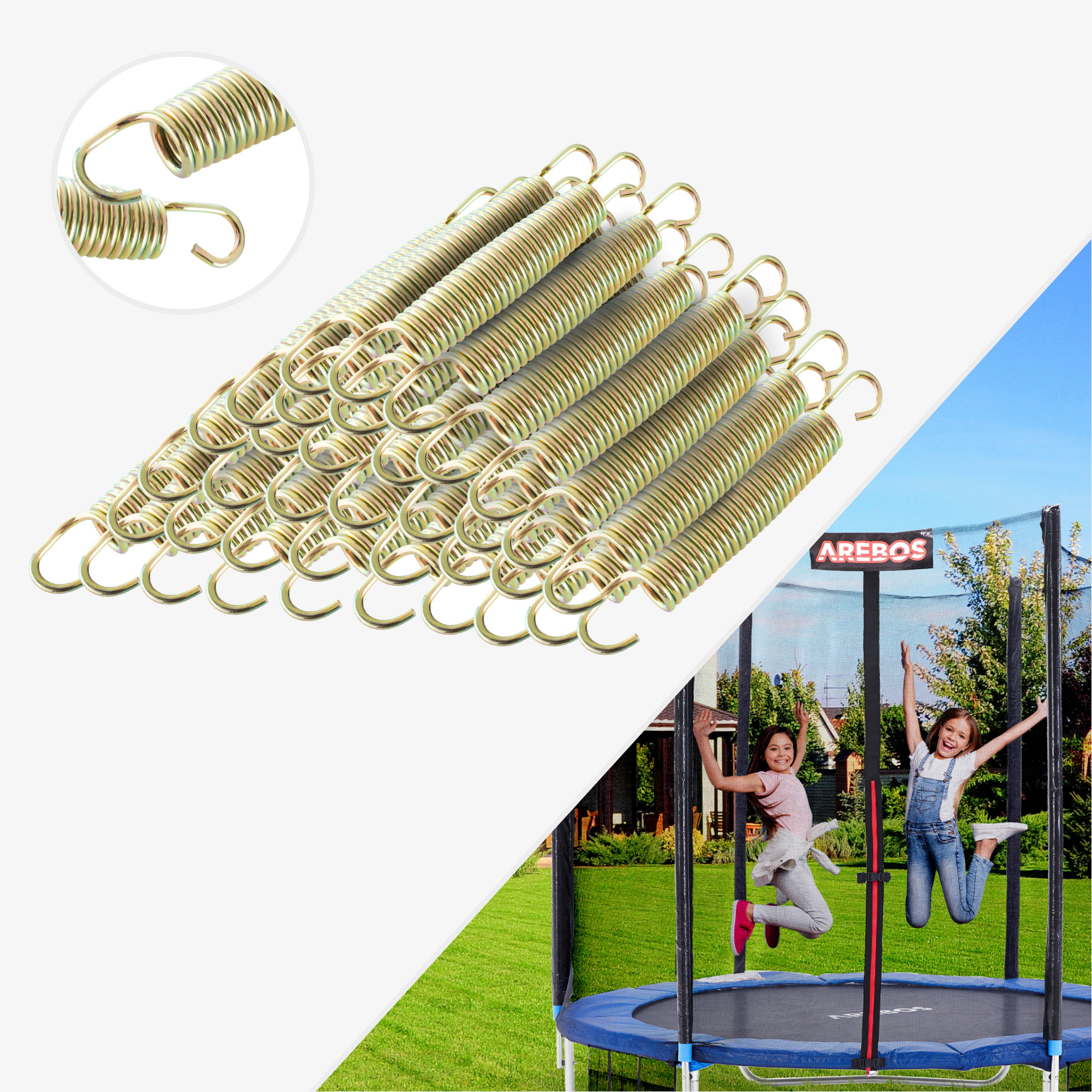 Set di molle Arebos per trampolino - Lunghezza 215mm,Ø Larghezza 25mm,Ø Spessore 3,2mm - Acciaio inox