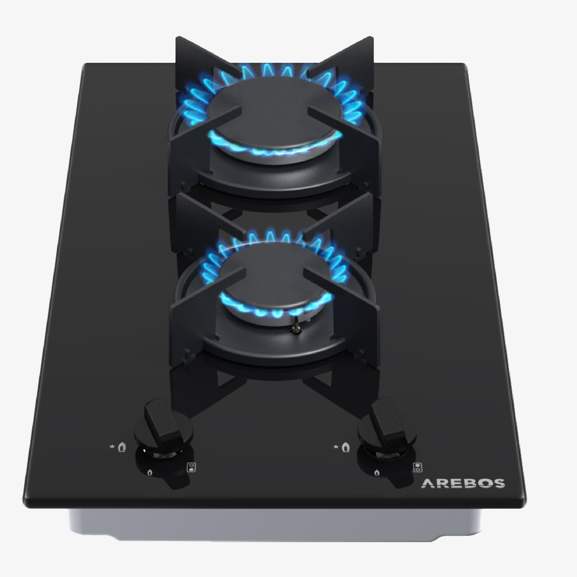 Arebos Piano cottura a gas 2 fuochi,30 cm, vetroceramica,adatto per gas naturale e propano