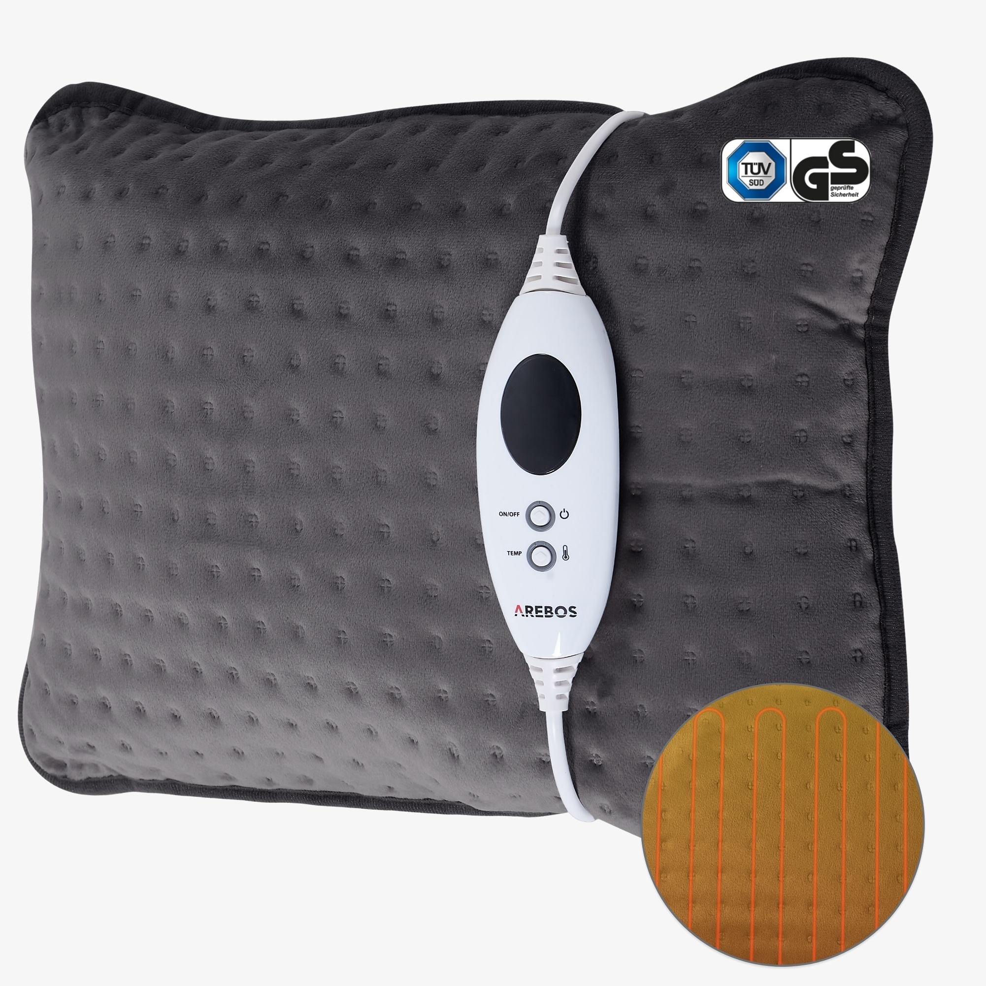 Arebos Cuscino riscaldante per il corpo elettrico 44 x 33 cm cuscinetto termico tappeto riscaldante