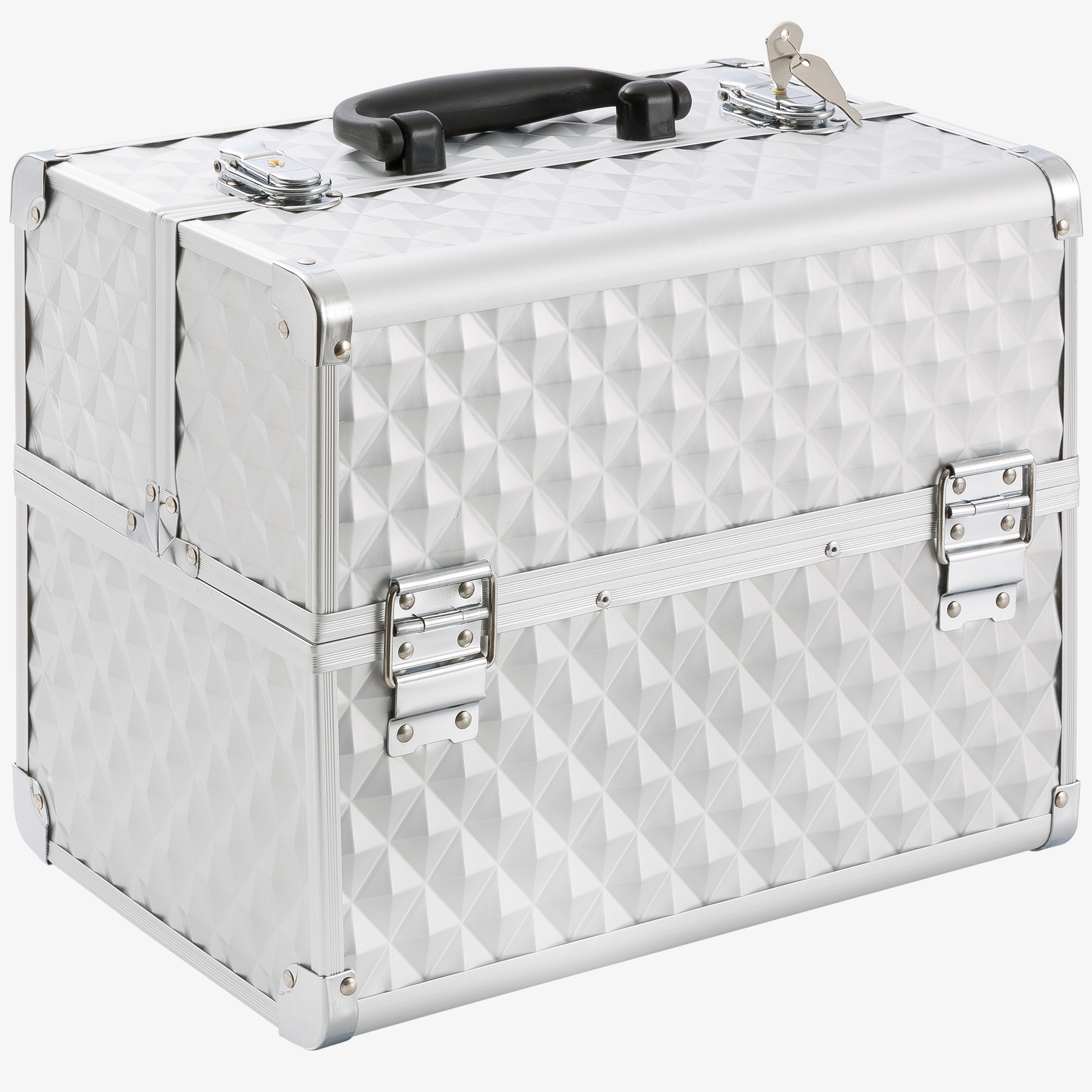 Arebos Beauty Diamant - valigetta cosmetica 15l - alluminio, 5 scomparti, inserto in velluto, serratura inclusa