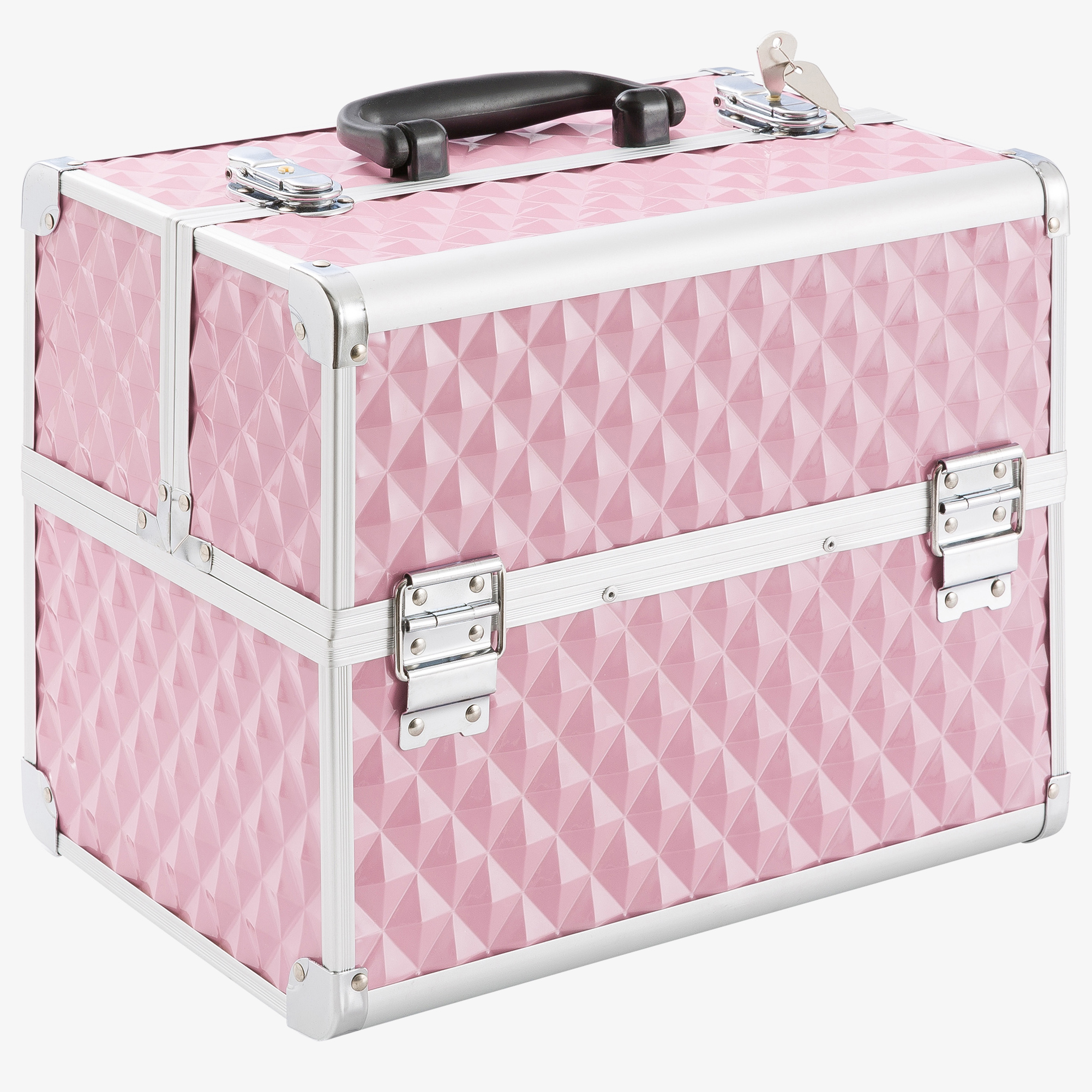 Arebos Beauty Diamant - valigetta cosmetica 15l - alluminio, 5 scomparti, inserto in velluto, serratura inclusa