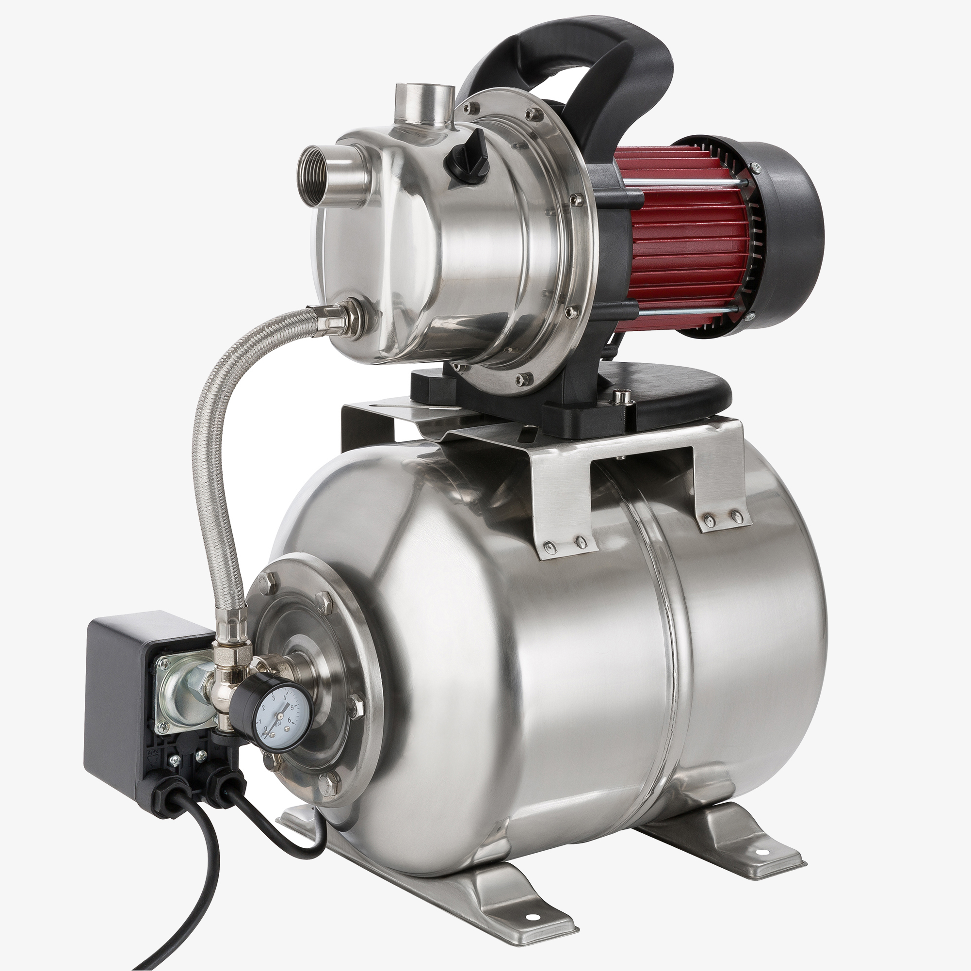 Arebos Acquedotto domestico 1200W, portata 3800l/h, altezza di mandata 48m, serbatoio 19l, acciaio inox