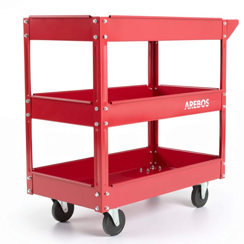 Carrello da officina a 3 scomparti rosso
