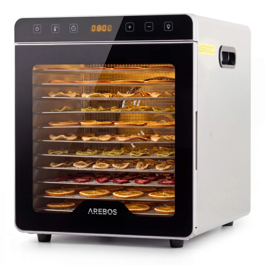 Essiccatore alimentare in acciaio inox con 12 griglie in acciaio inox 800 W