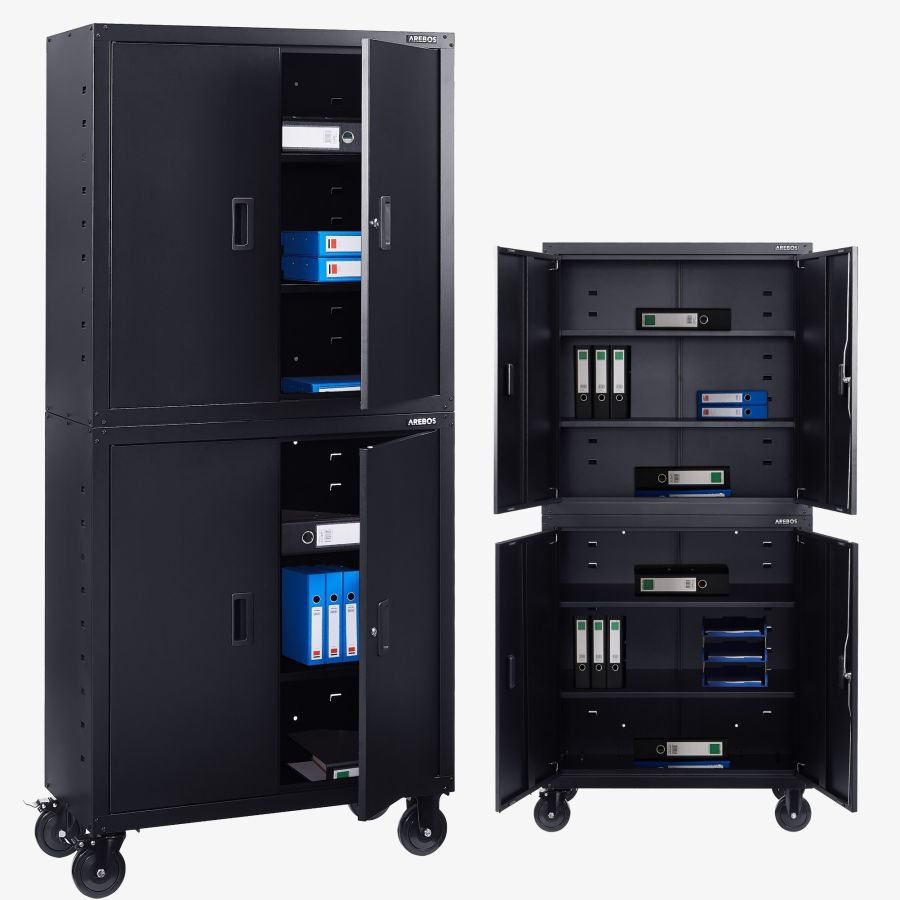 Armadio per archiviazione con rotelle e 4 ripiani 180 cm