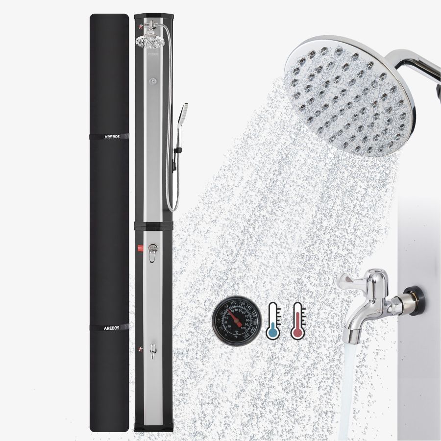 Doccia solare 60L con doccetta e temometro nero/argento