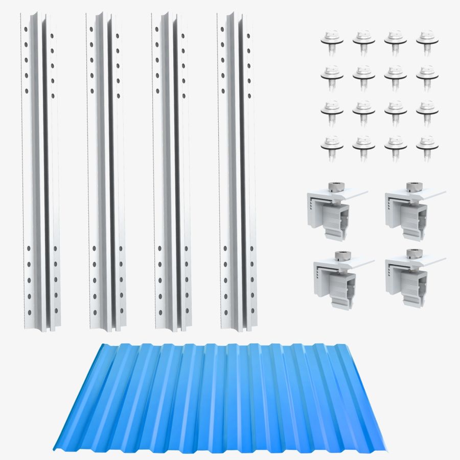 Set di montaggio per tetto in lamiera grecata profilo corto 40 cm - per 1 modulo