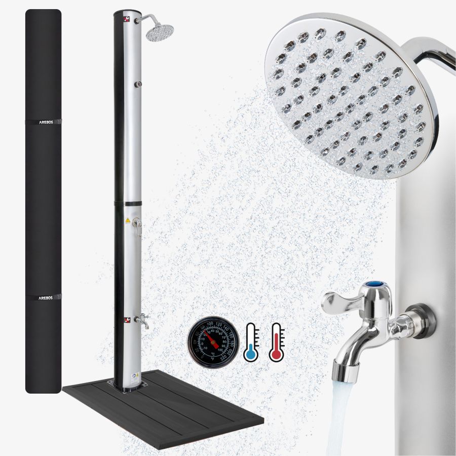 Doccia solare 40L argento - elemento a pavimento antracite